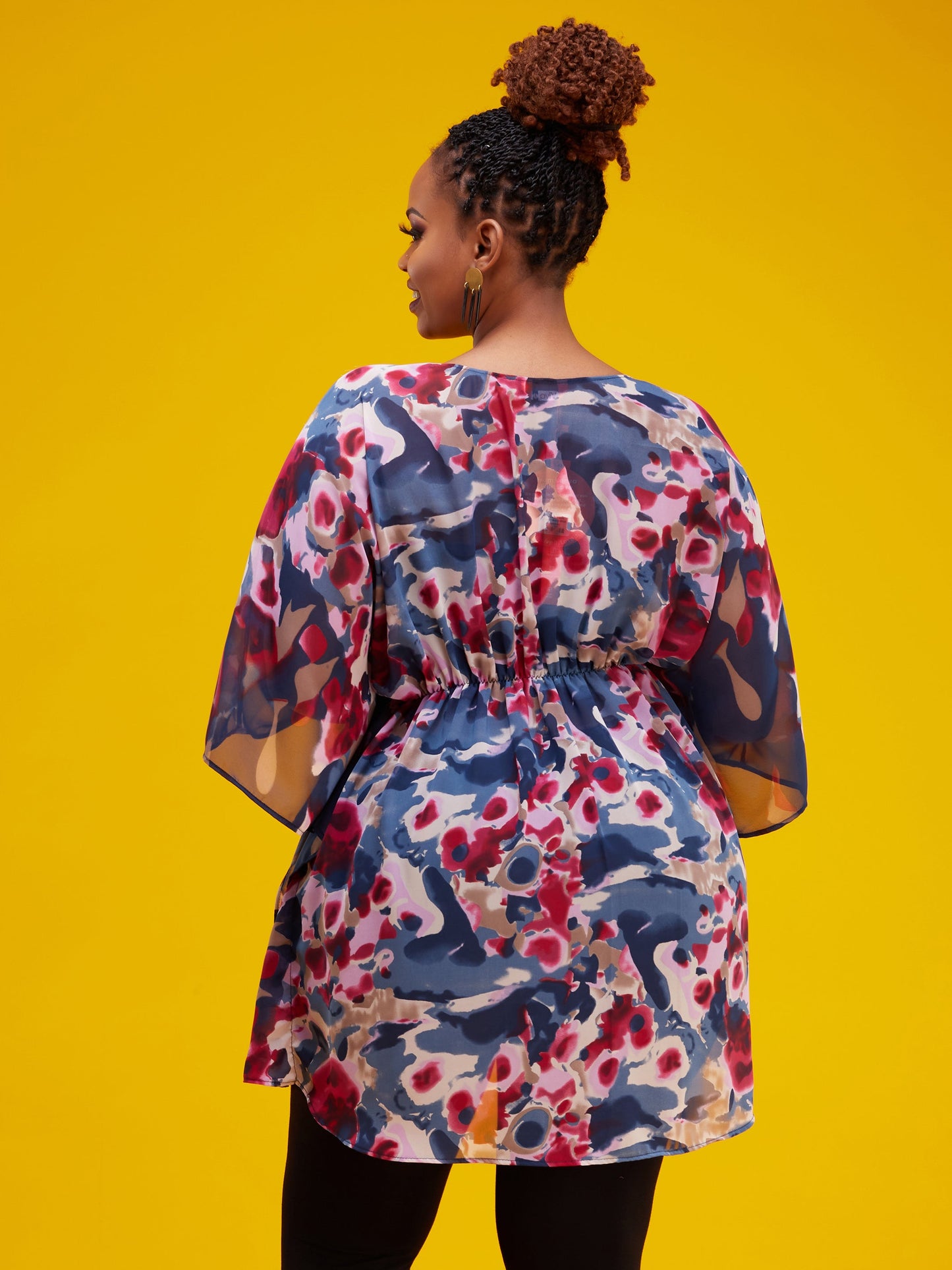 Vivo Lulu Tunic Kaftan - Navy Blue / Pink Print