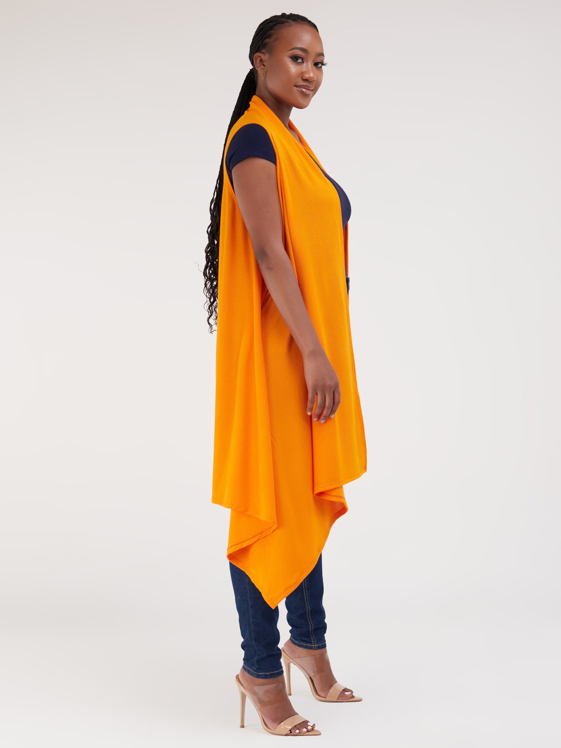 Vivo Basic Sleeveless Cascade Sweater - Orange