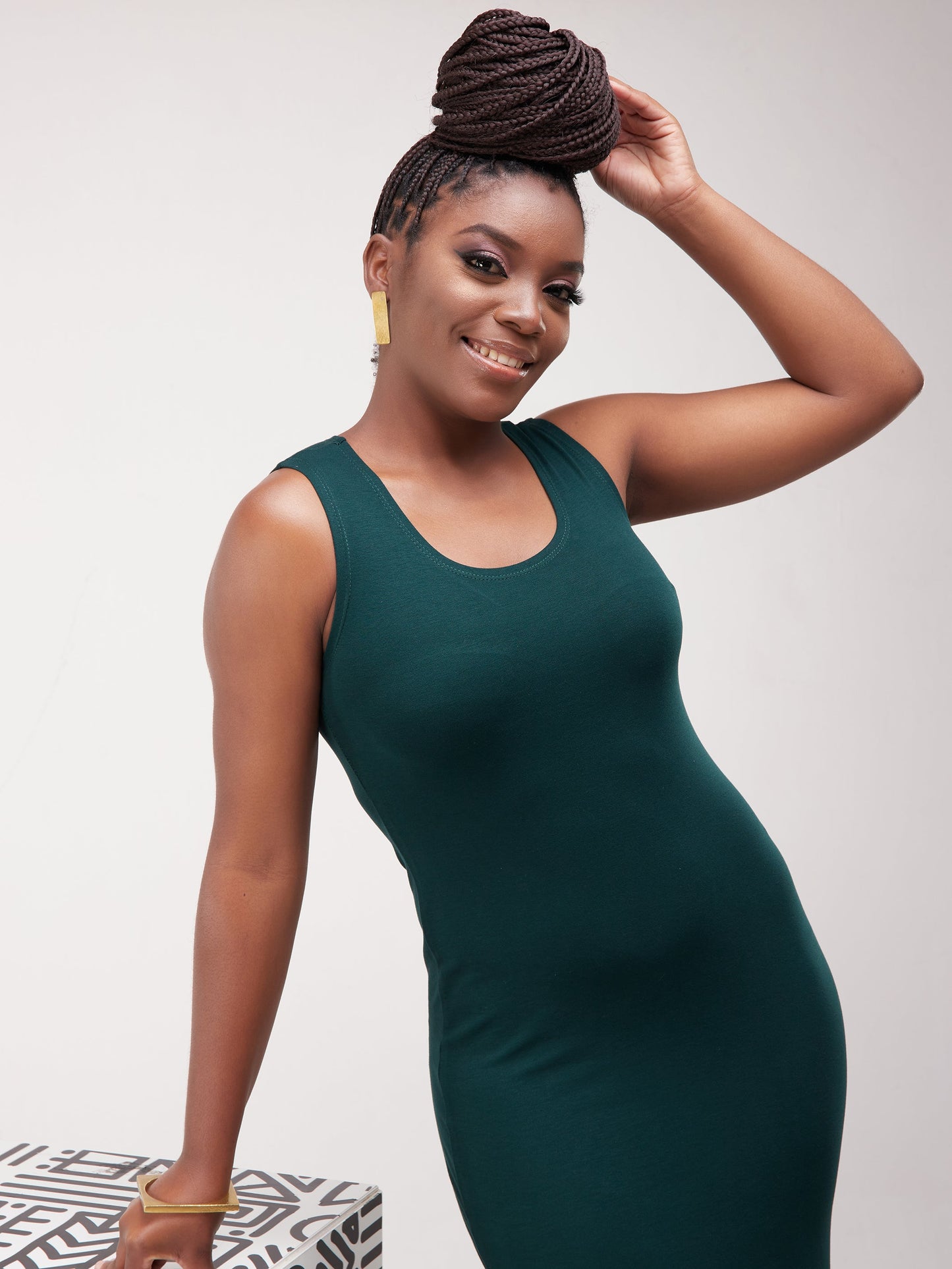 Vivo Basic Straight Maxi Dress - Dark Green