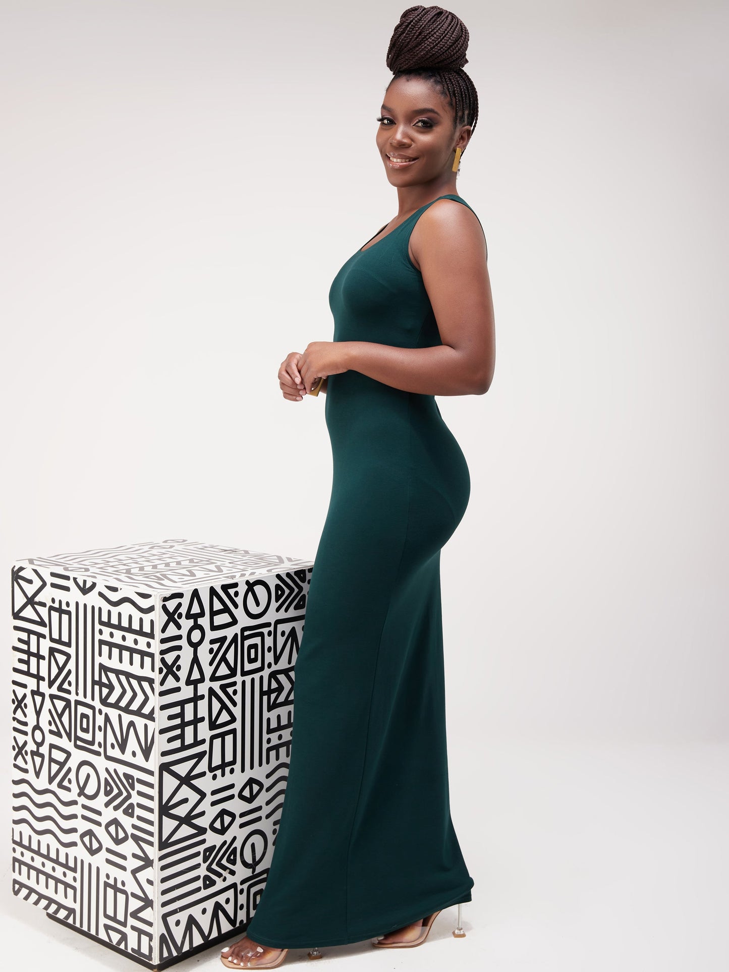 Vivo Basic Straight Maxi Dress - Dark Green