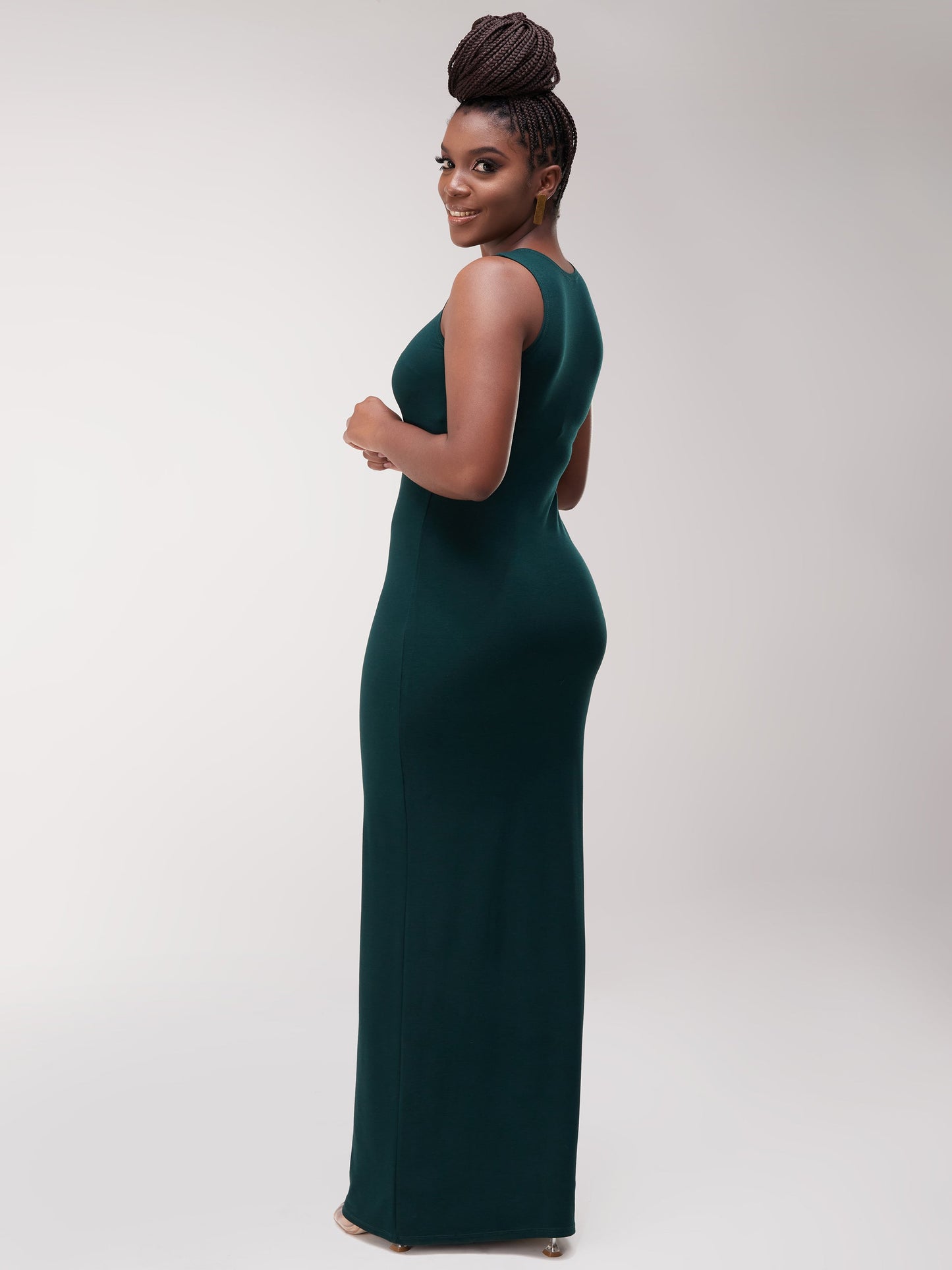 Vivo Basic Straight Maxi Dress - Dark Green