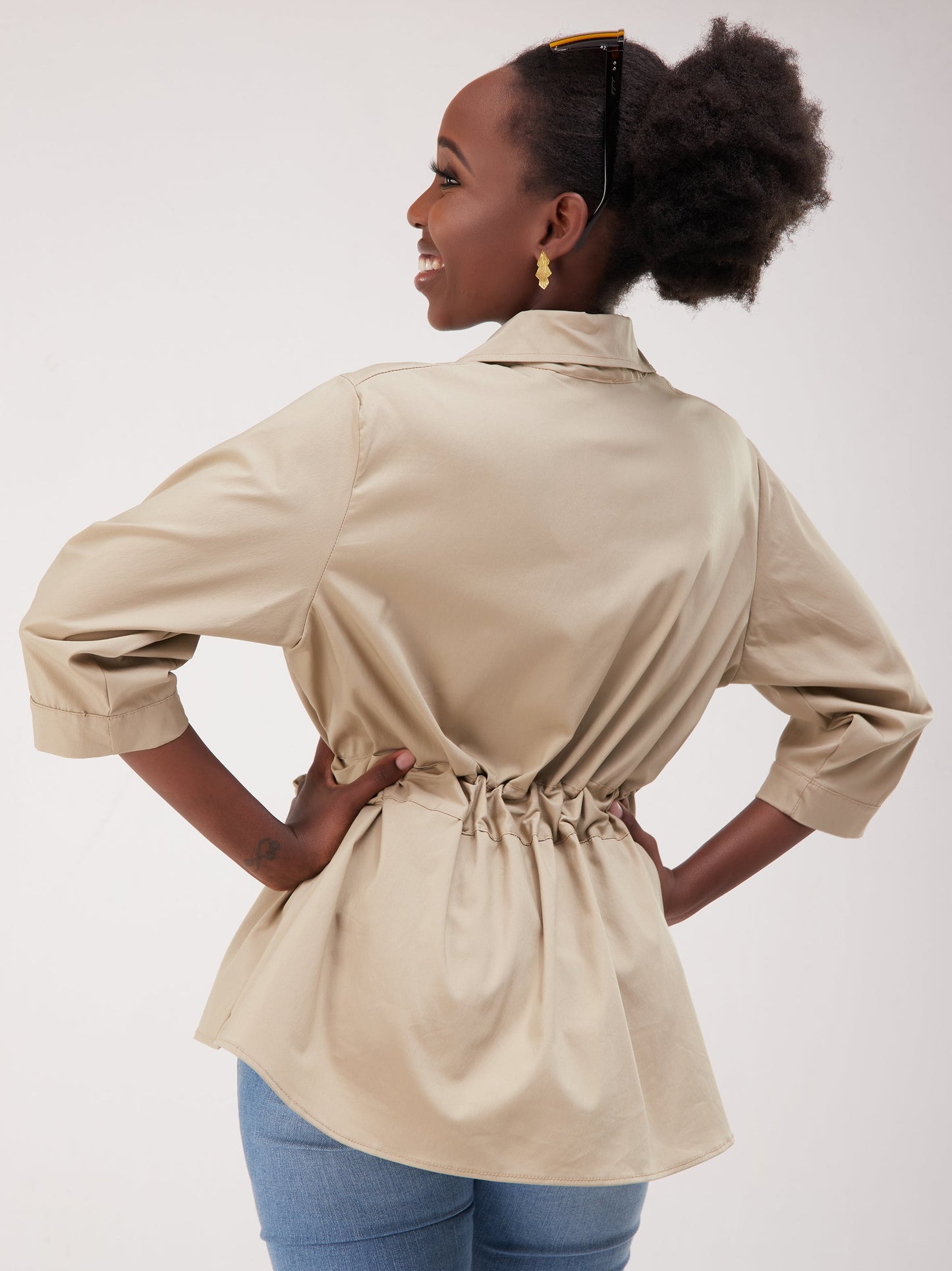 Safari Huru Peplum Shacket - Sand