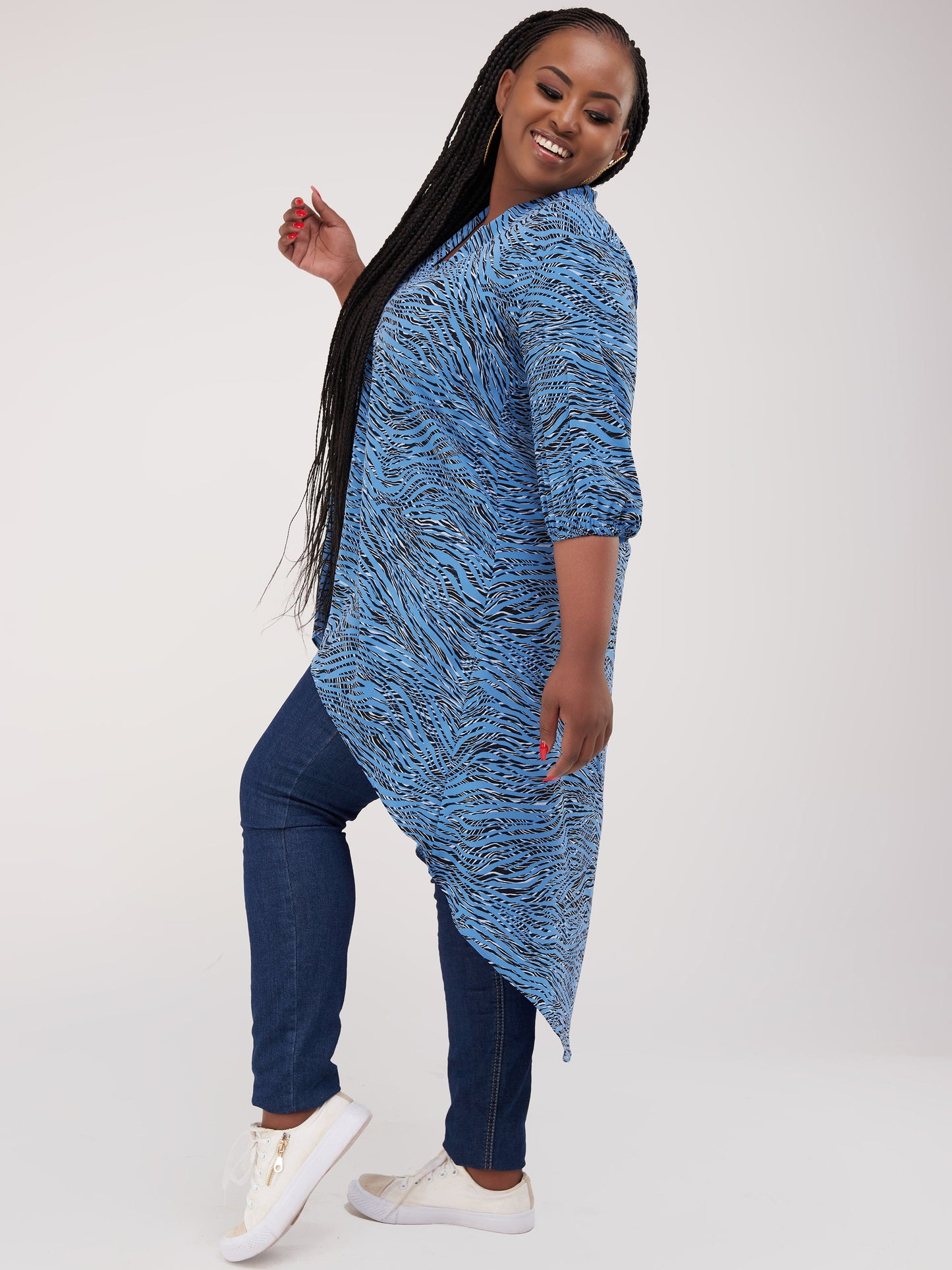Safari Dua High Low Top - Blue / Black Print