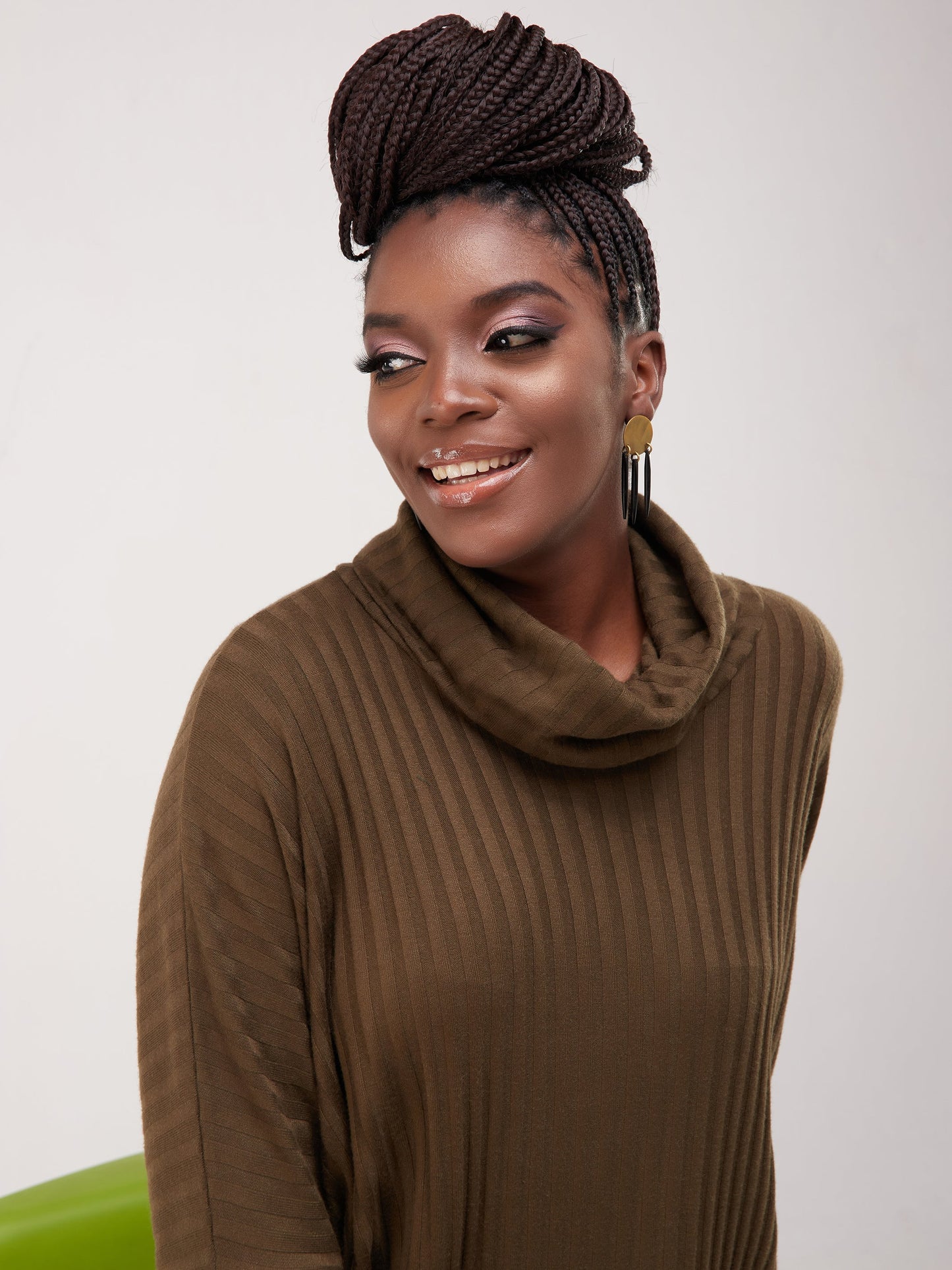 Safari Basic Dolman Cowl Sweater Dress - Hunters Green