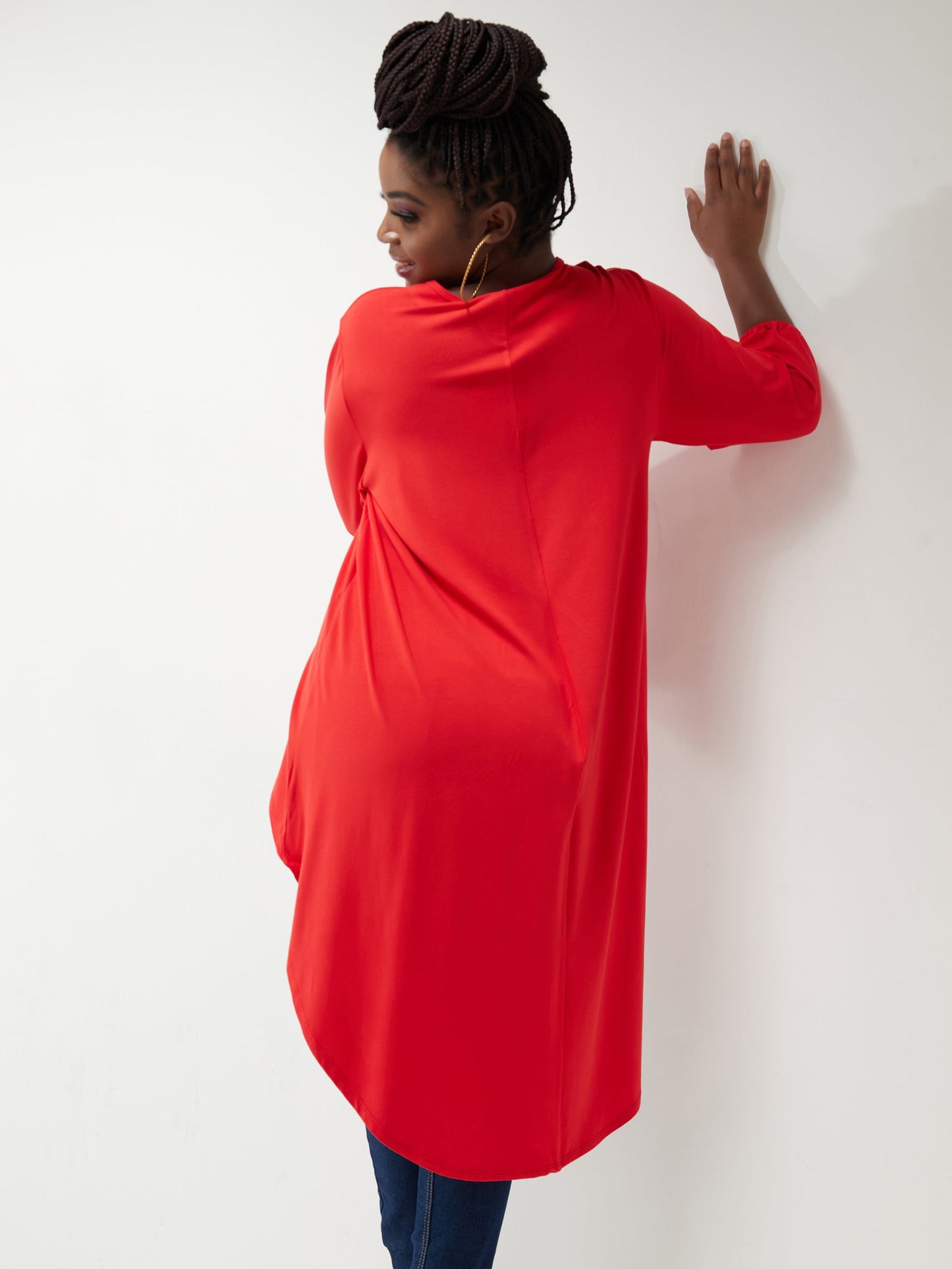 Vivo Basic Nalia High Low Jersey Top - Red