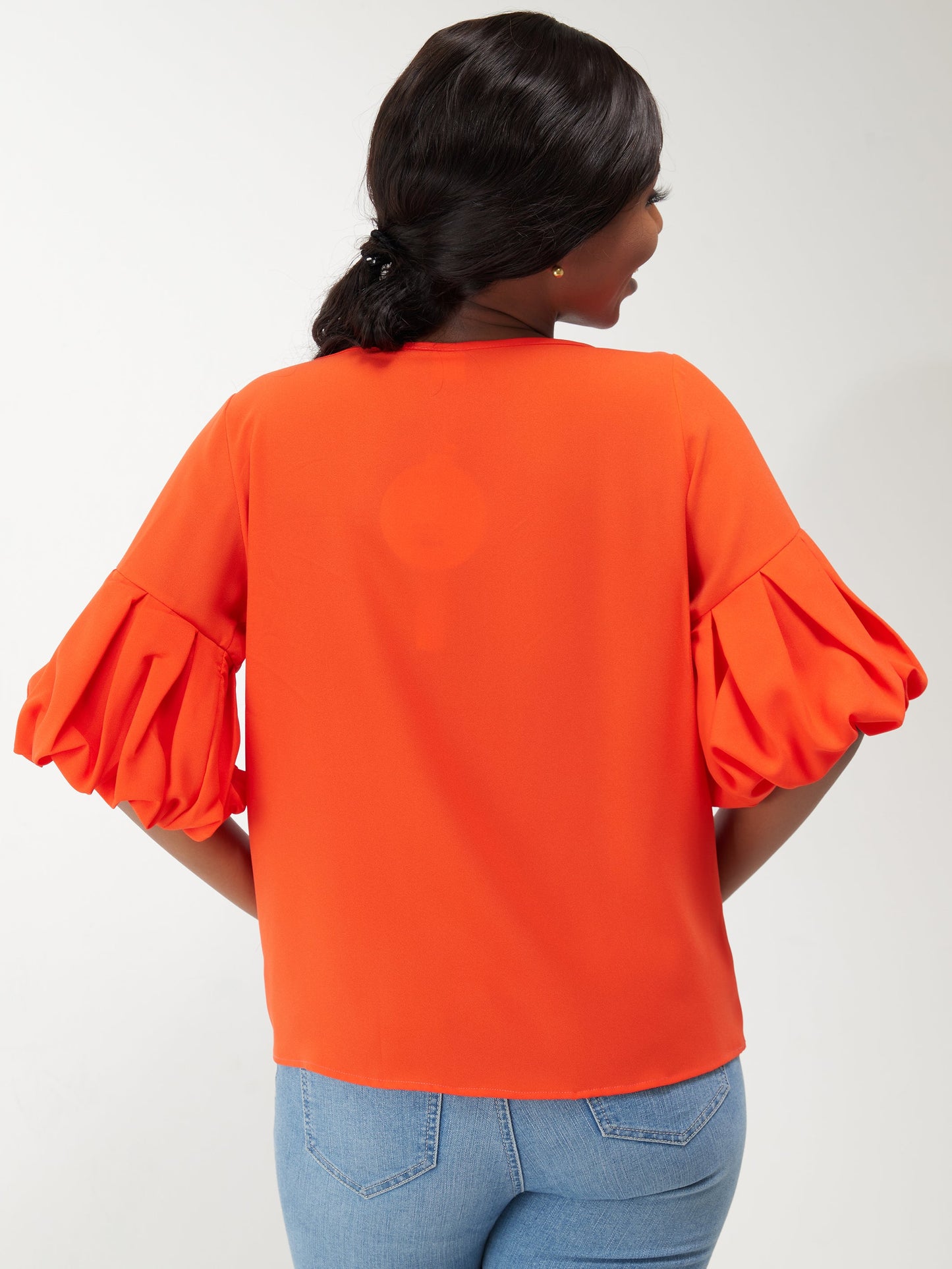 Vivo Basic Boundneck Puff Sleeve Top - Orange