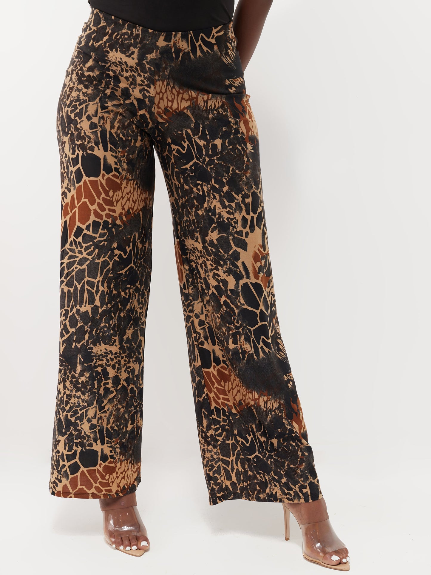 Safari Naima Lined Palazzo Pants - Brown Print