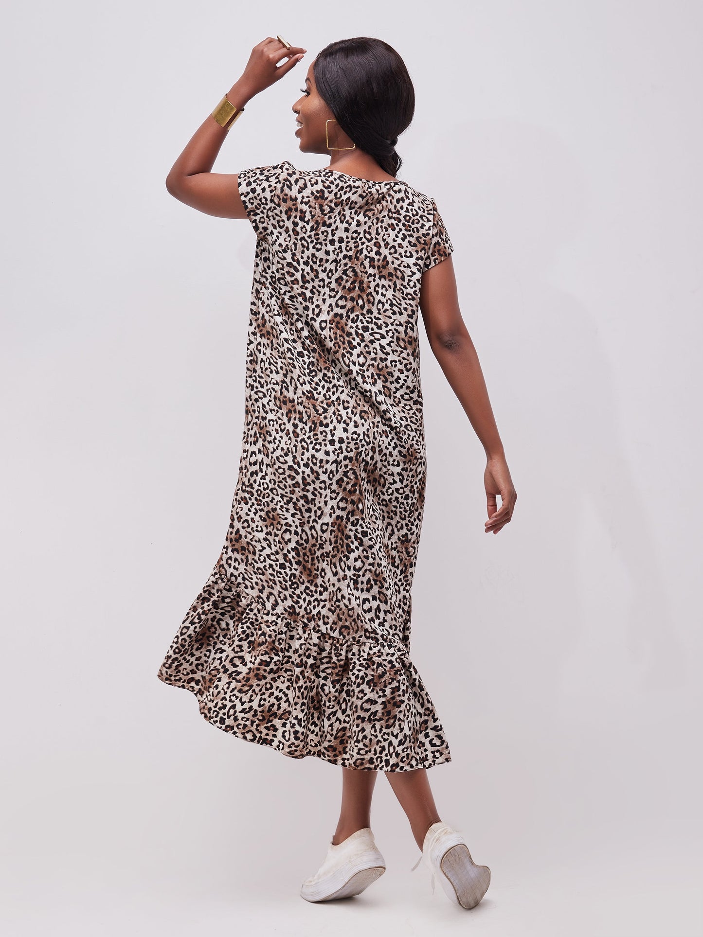 Safari Ayana Cap Sleeved High Low Tent Dress - Brown Cheetah Print