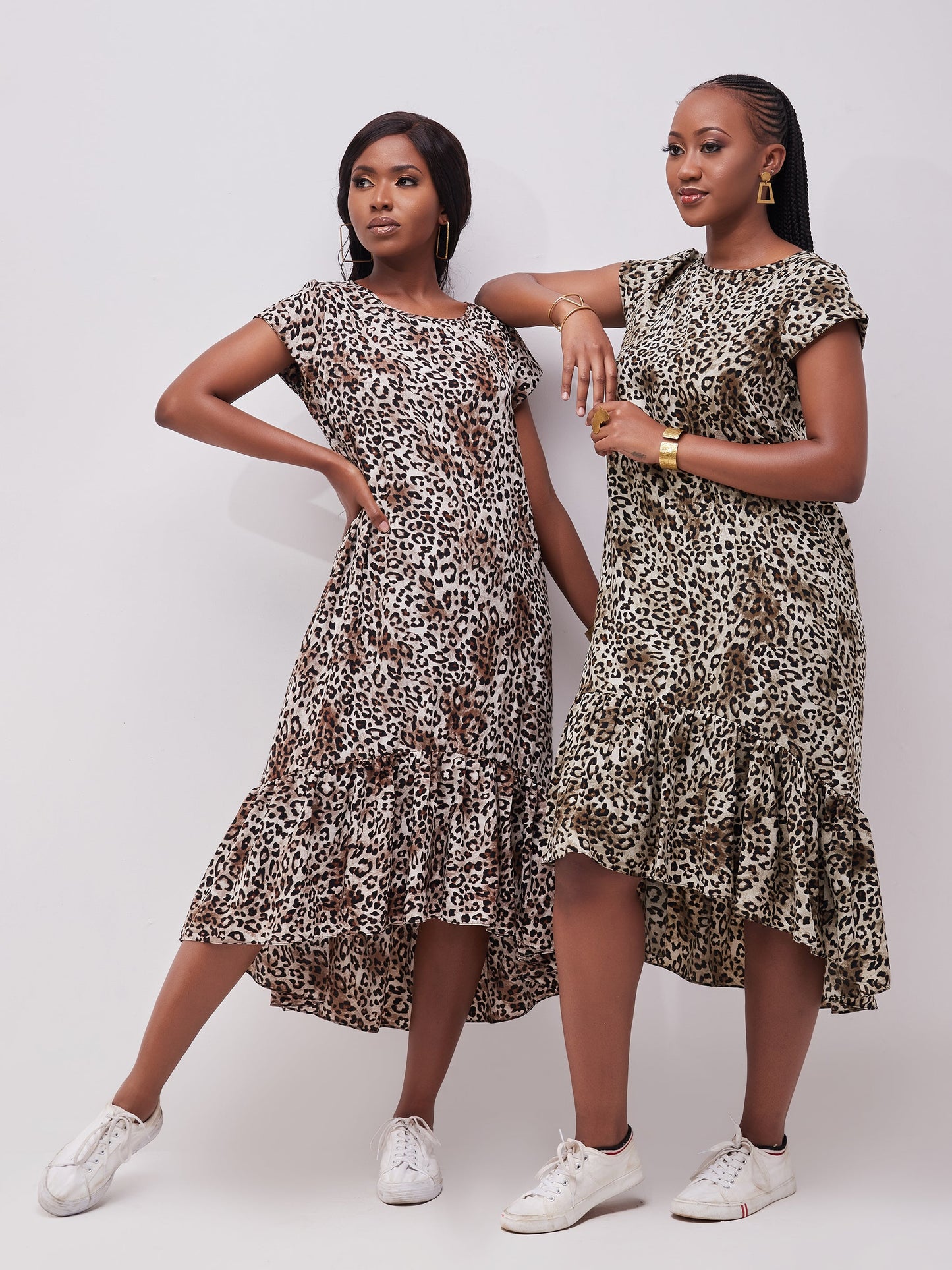 Safari Ayana Cap Sleeved High Low Tent Dress - Brown Cheetah Print