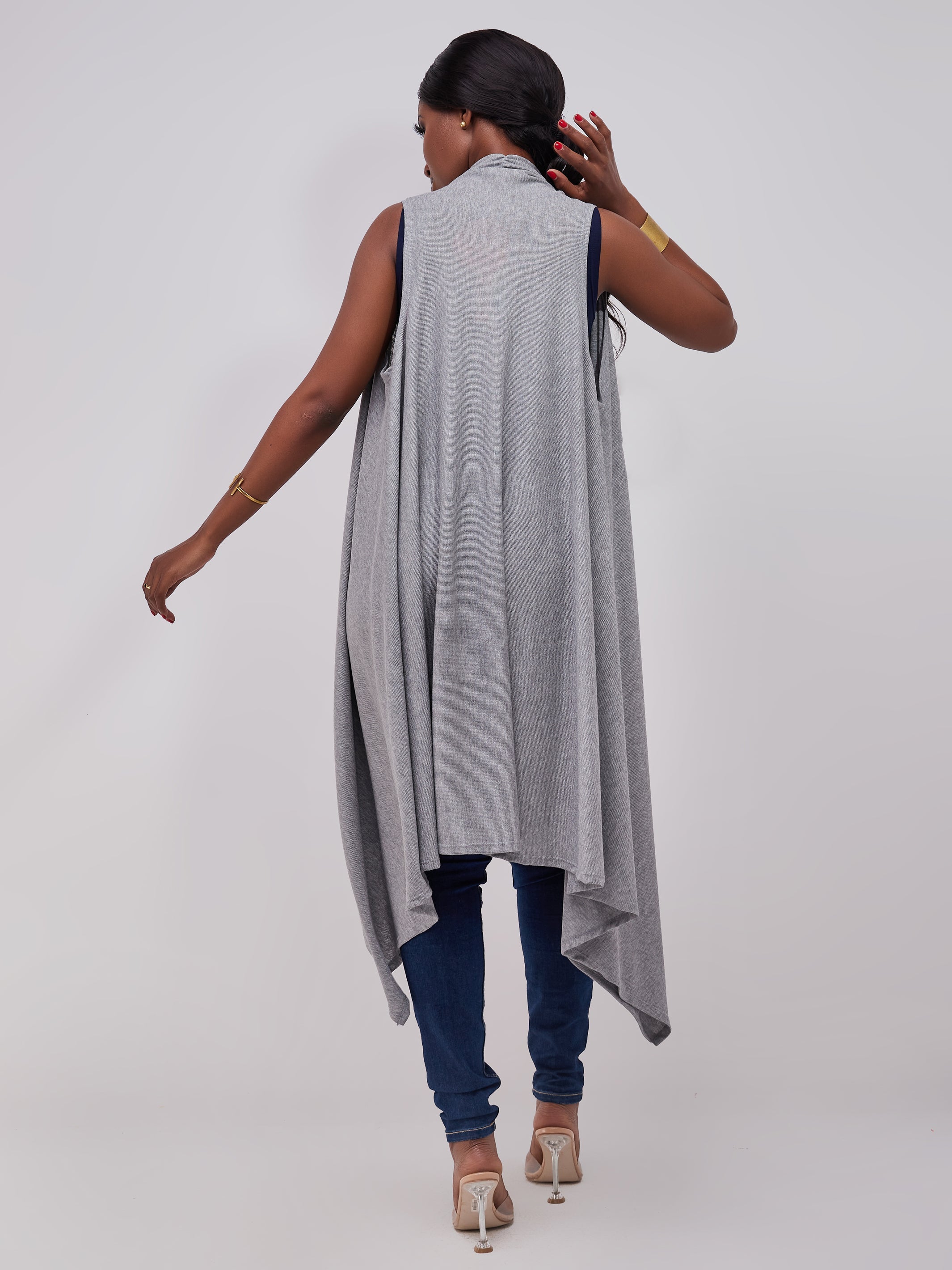 Vivo Basic Sleeveless Cascade Sweater - Grey