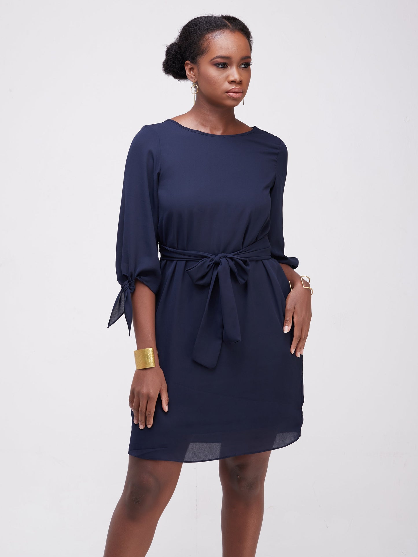 Vivo Furaha Tie Dress - Navy Blue