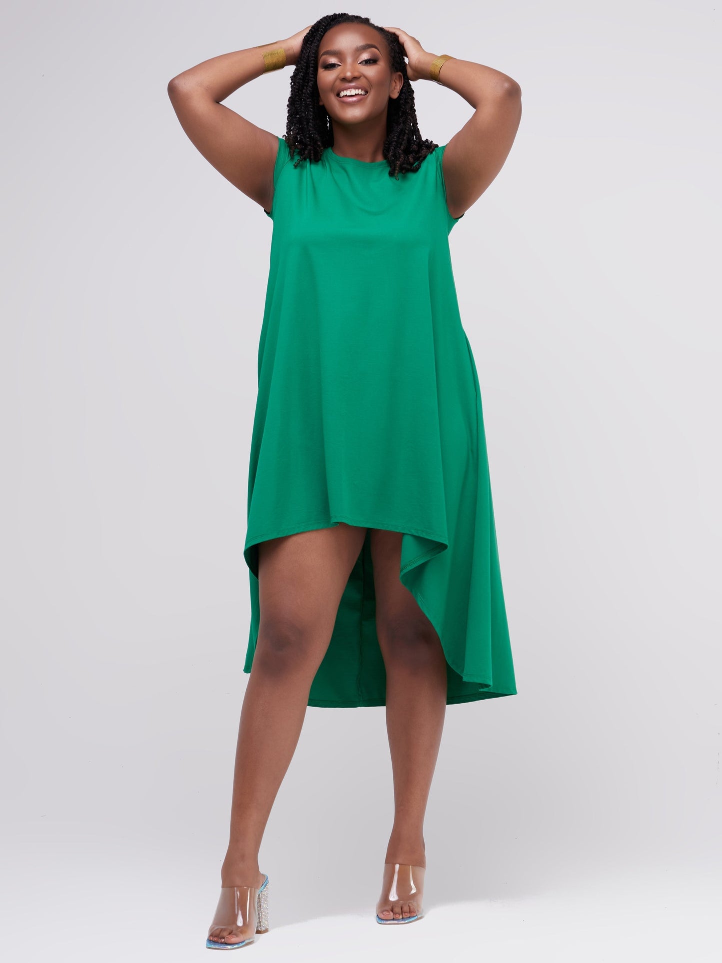 Vivo Ponte Back Pleat High Low Dress - Green
