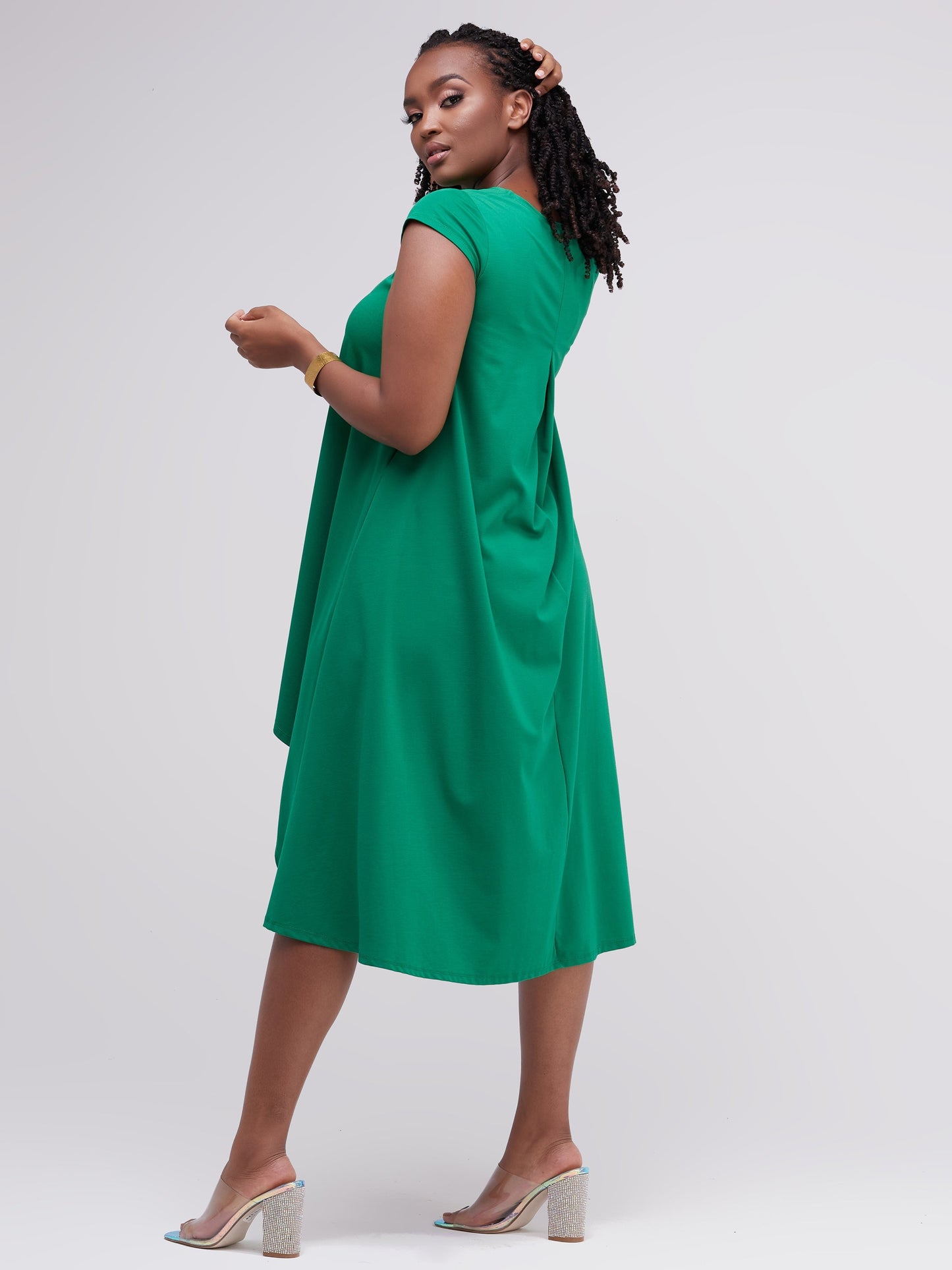 Vivo Ponte Back Pleat High Low Dress - Green