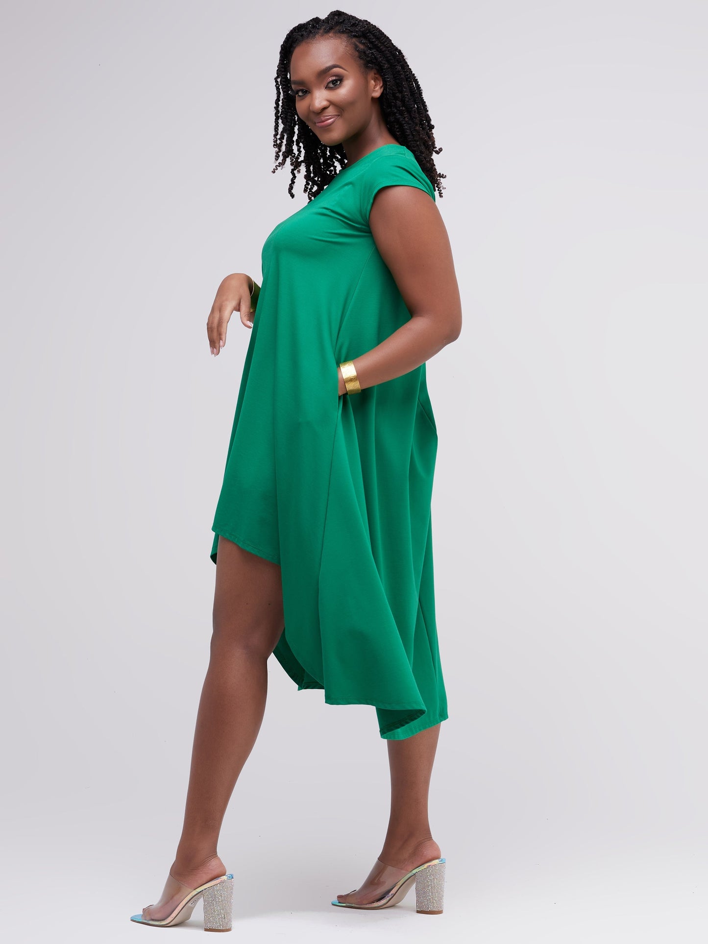 Vivo Ponte Back Pleat High Low Dress - Green