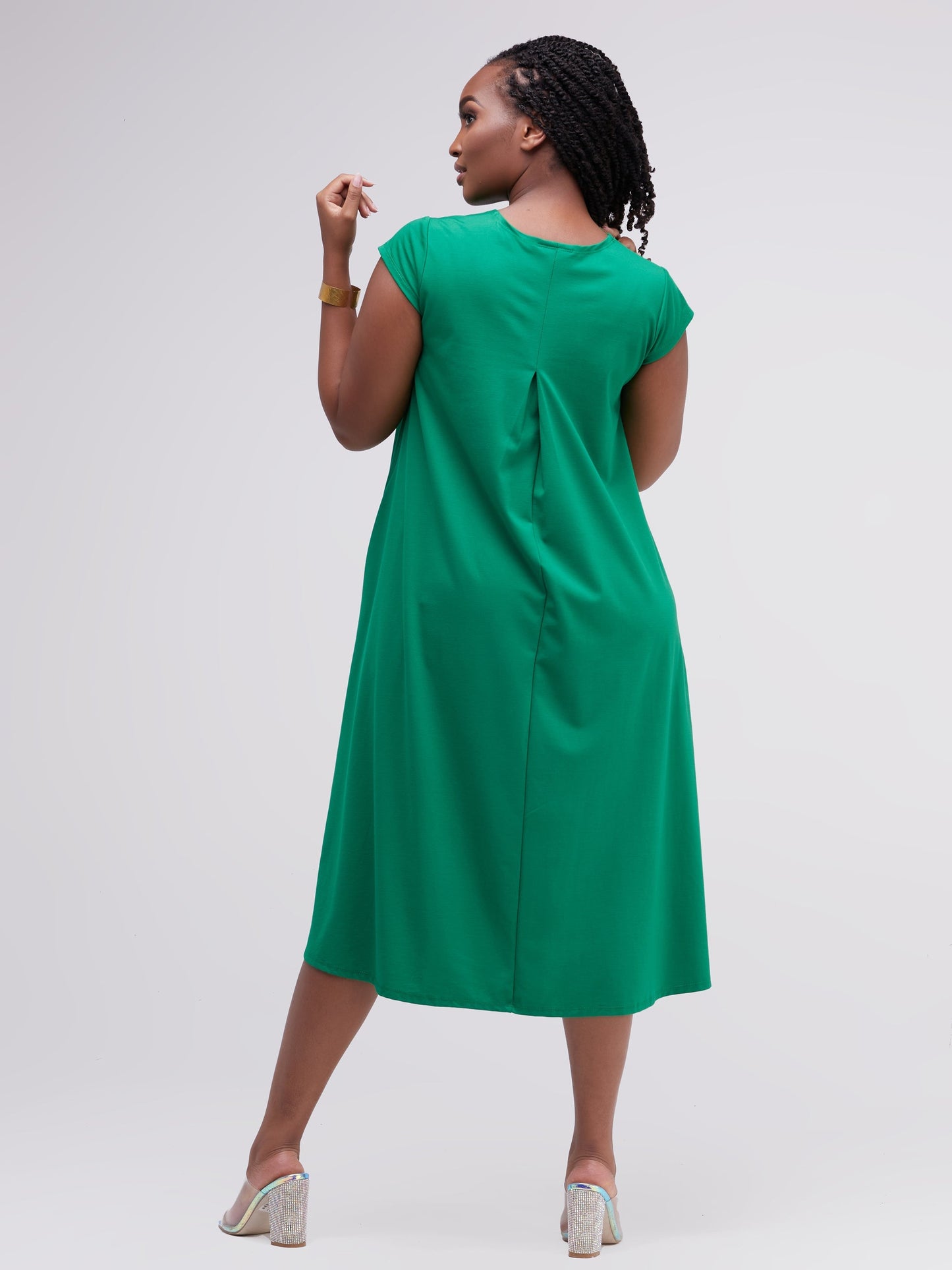 Vivo Ponte Back Pleat High Low Dress - Green
