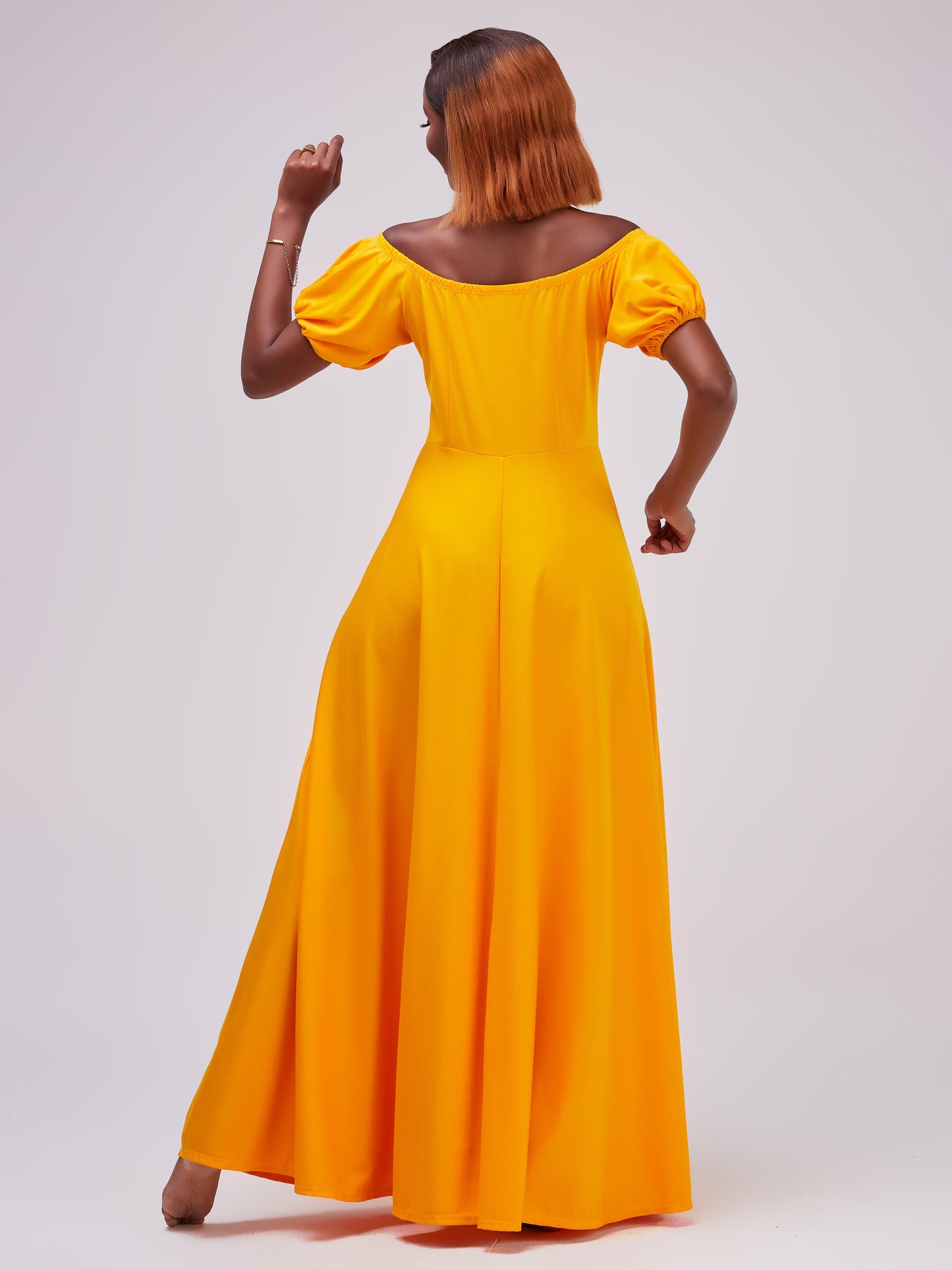 Vivo Zari Puff Sleeved Circular Maxi Dress - Mustard