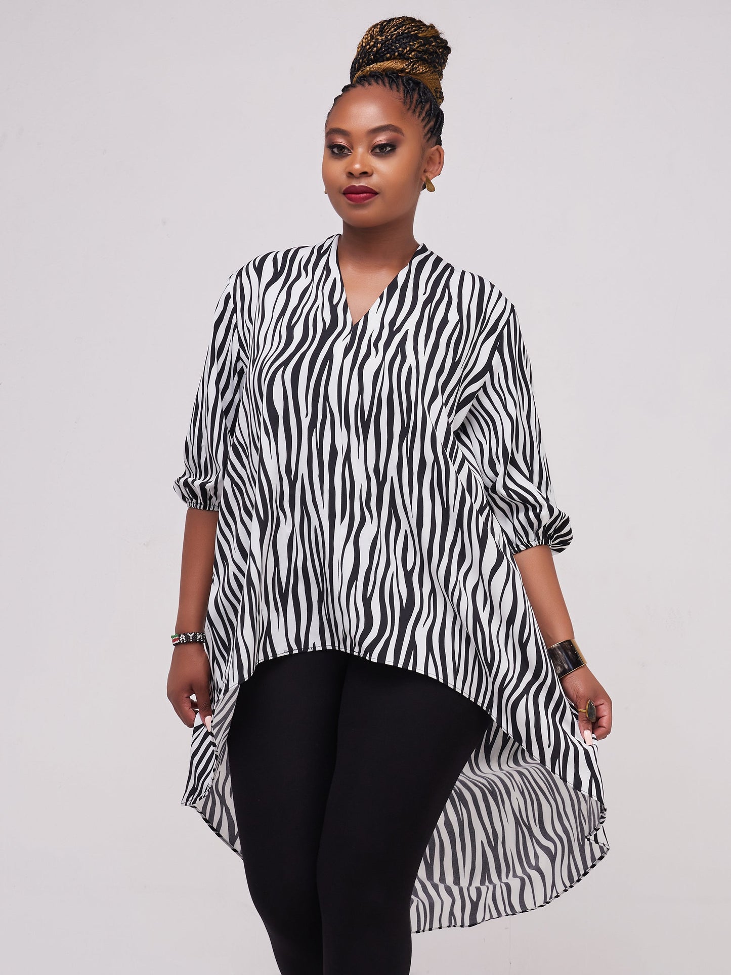 Safari Dua High Low Top - White / Black Print