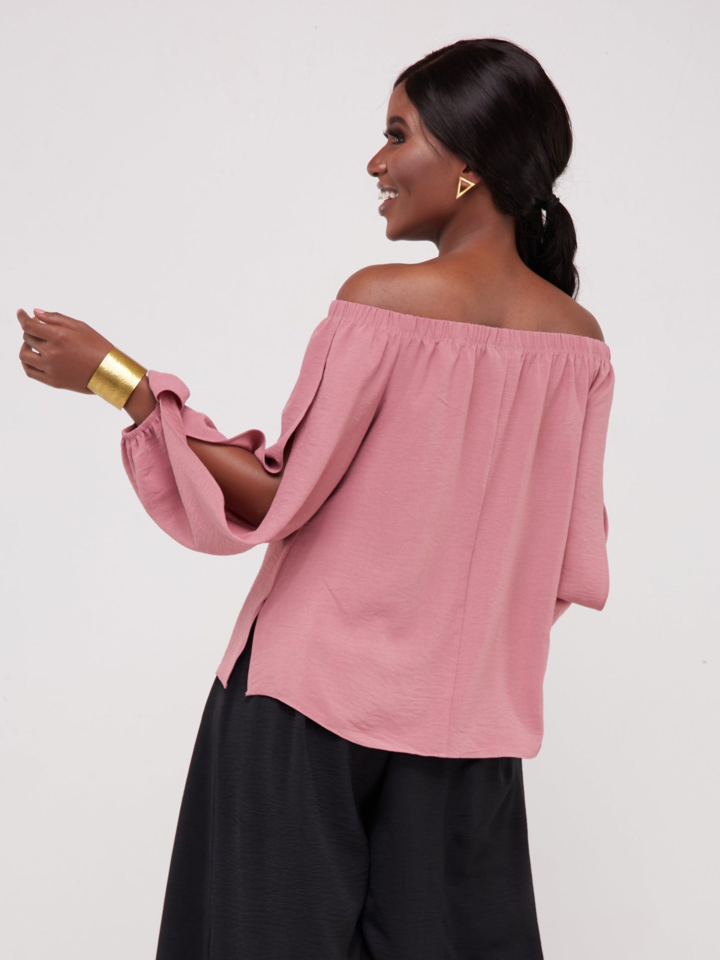 Vivo Dayo Off Shoulder Split Sleeve Short Top - Peach
