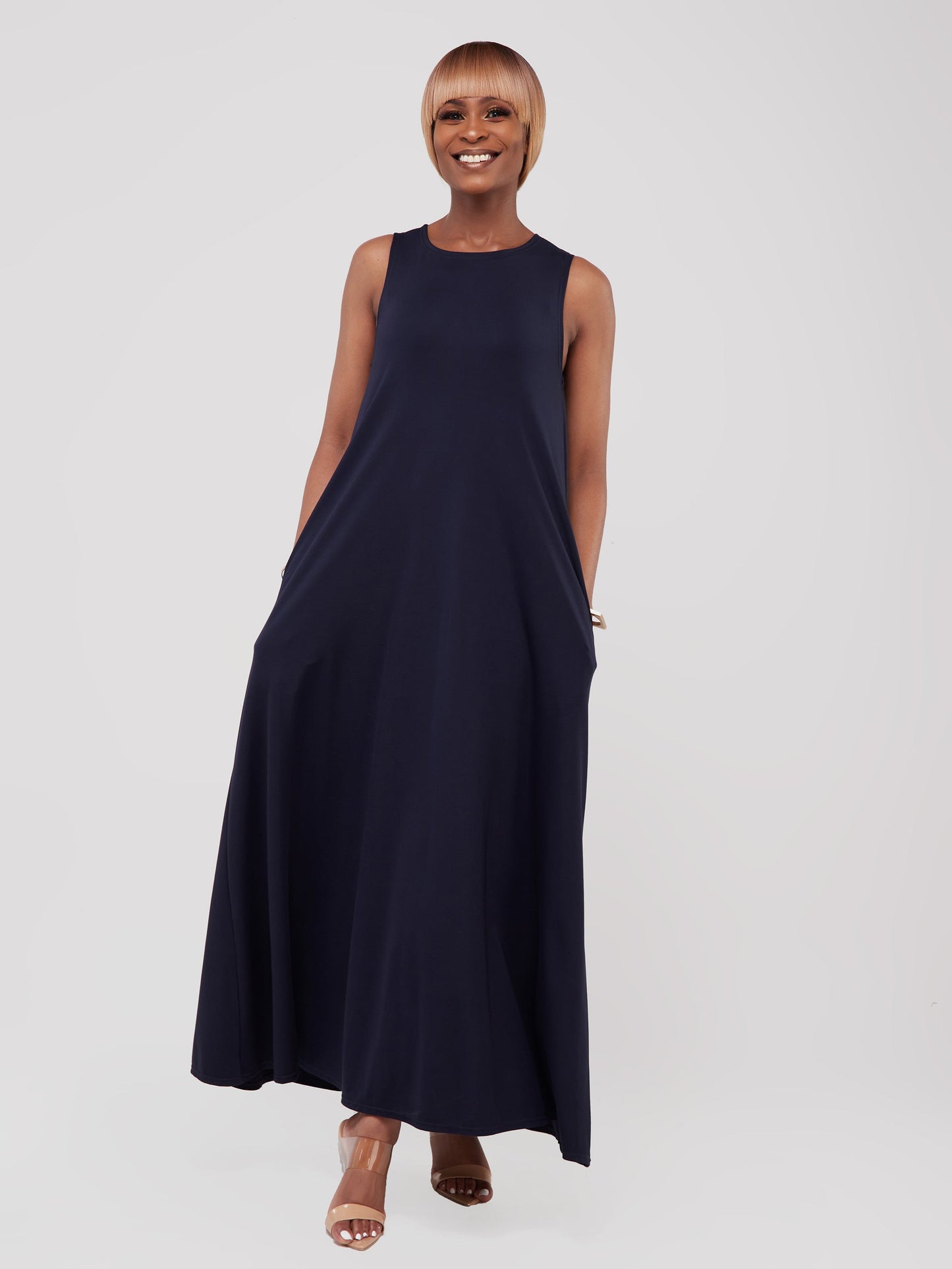 Vivo Basic Sleeveless Kena Tent Maxi Dress - Navy Blue