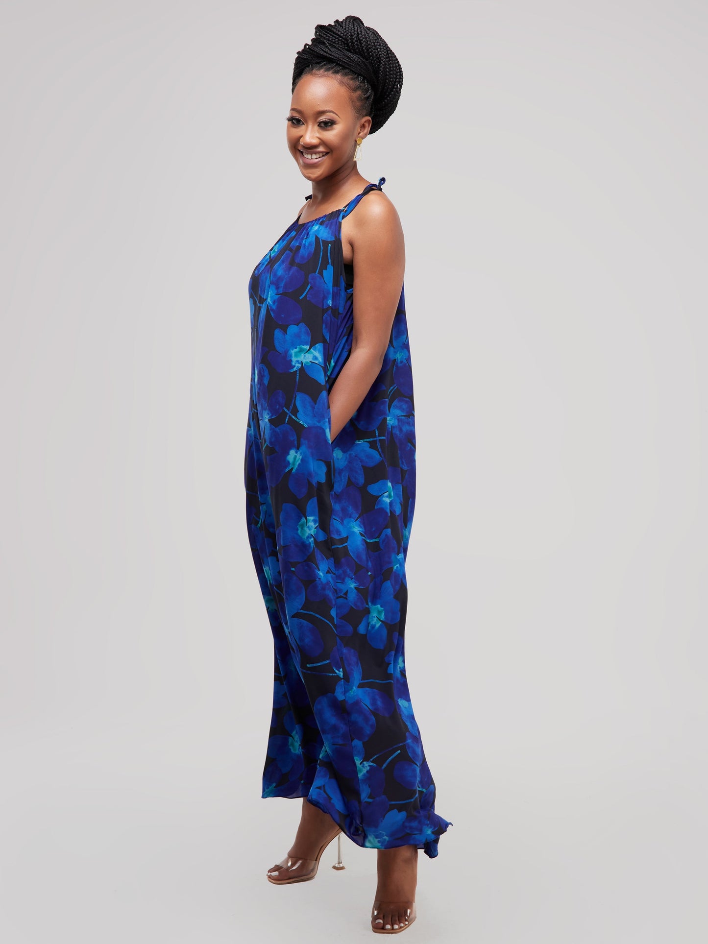 Safari Maisha Strappy Maxi Cover-Up Dress - Navy Floral Print