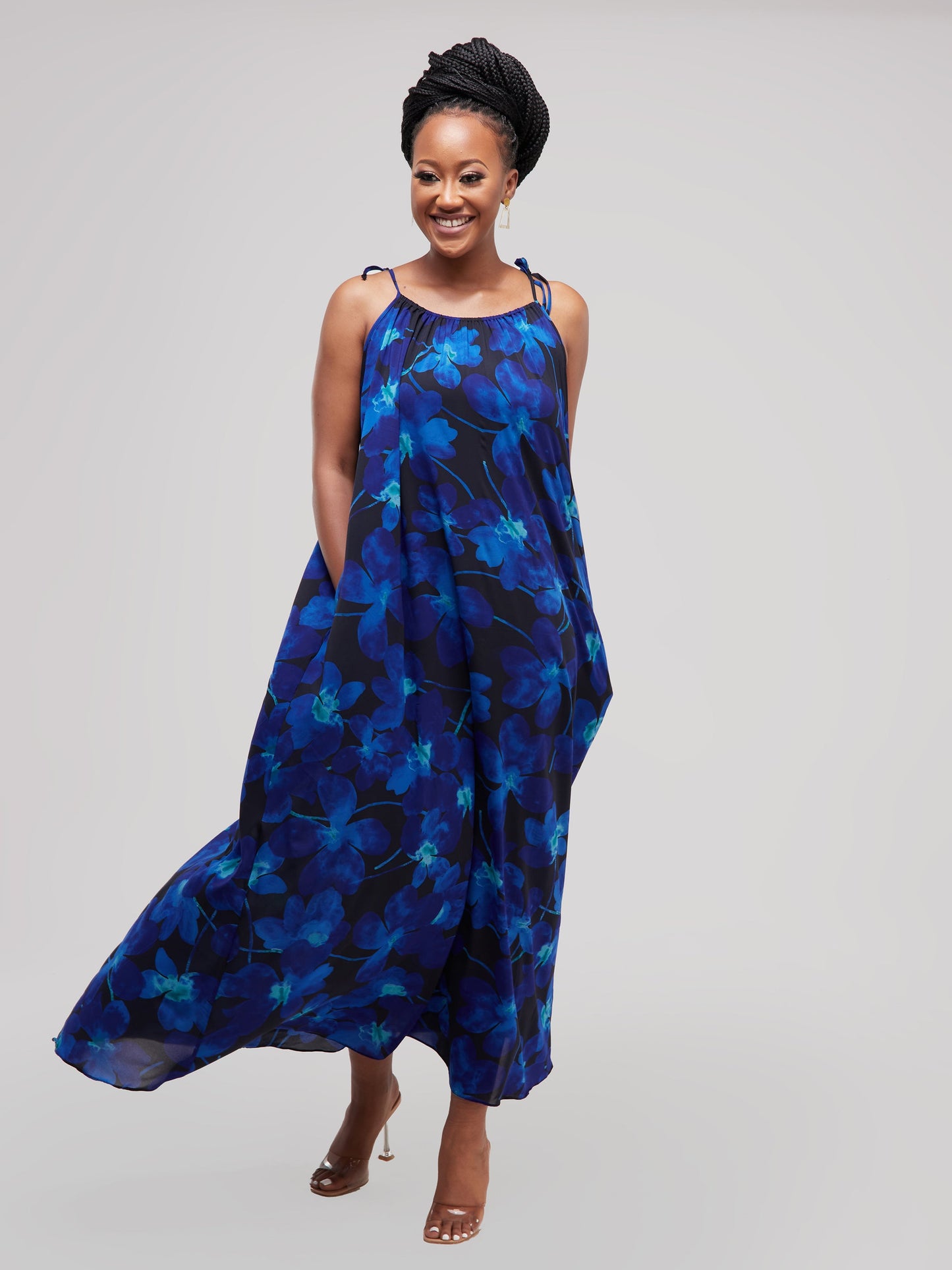 Safari Maisha Strappy Maxi Cover-Up Dress - Navy Floral Print