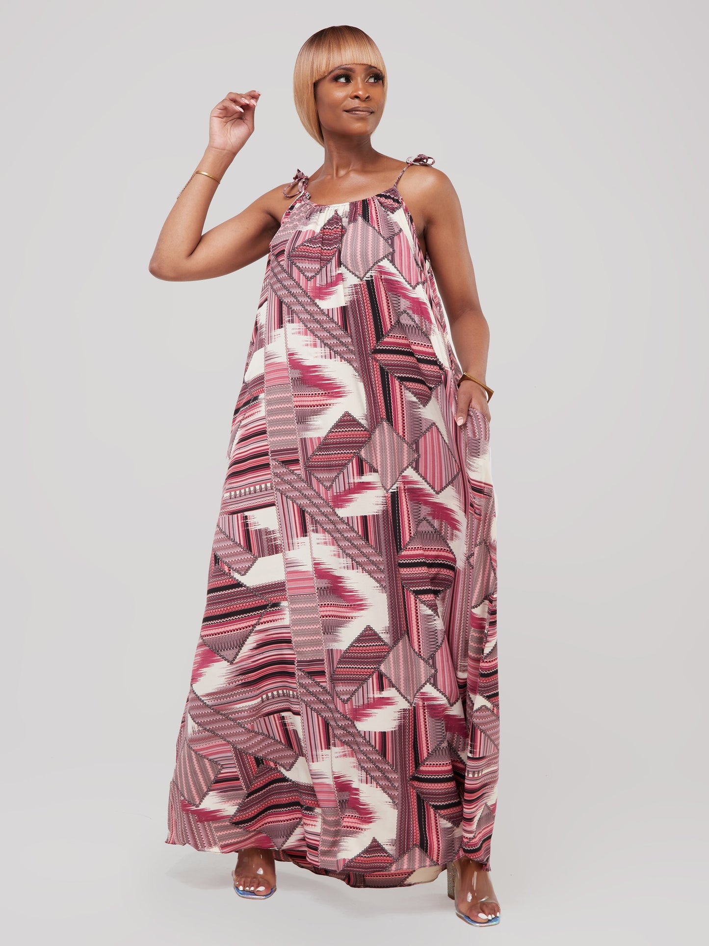 Safari Maisha Strappy Maxi Cover-Up Dress - Pink Geometric Print