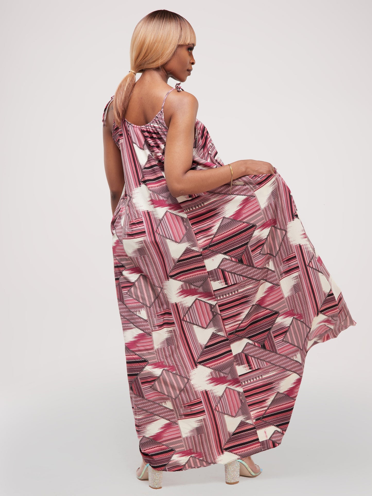 Safari Maisha Strappy Maxi Cover-Up Dress - Pink Geometric Print