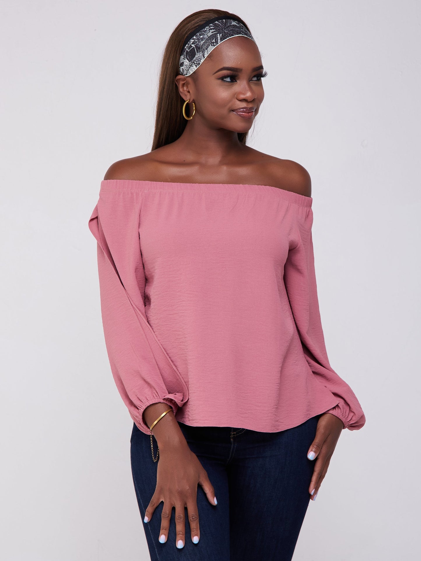 Vivo Dayo Off Shoulder Split Sleeve Short Top - Peach