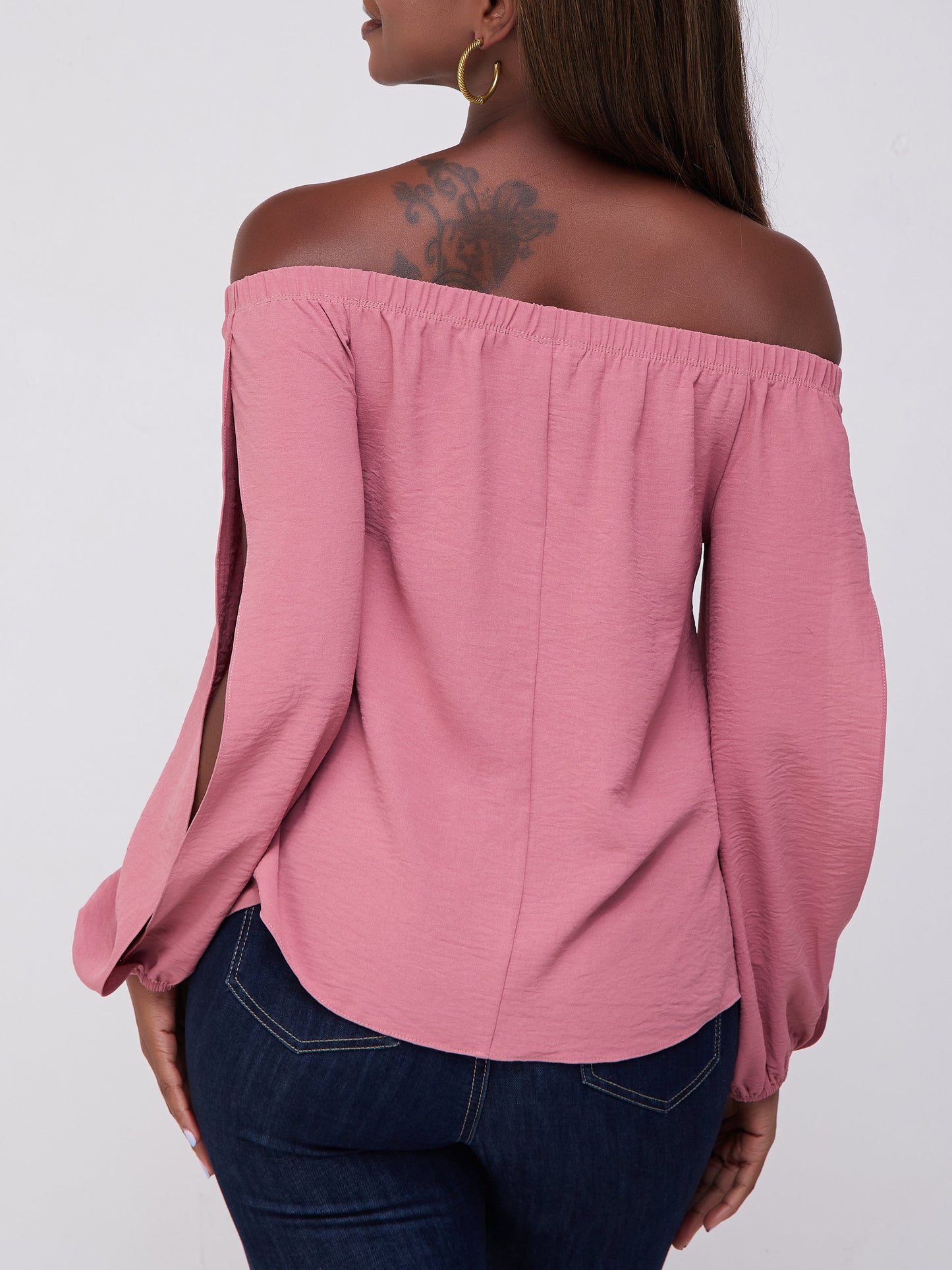 Vivo Dayo Off Shoulder Split Sleeve Short Top - Peach