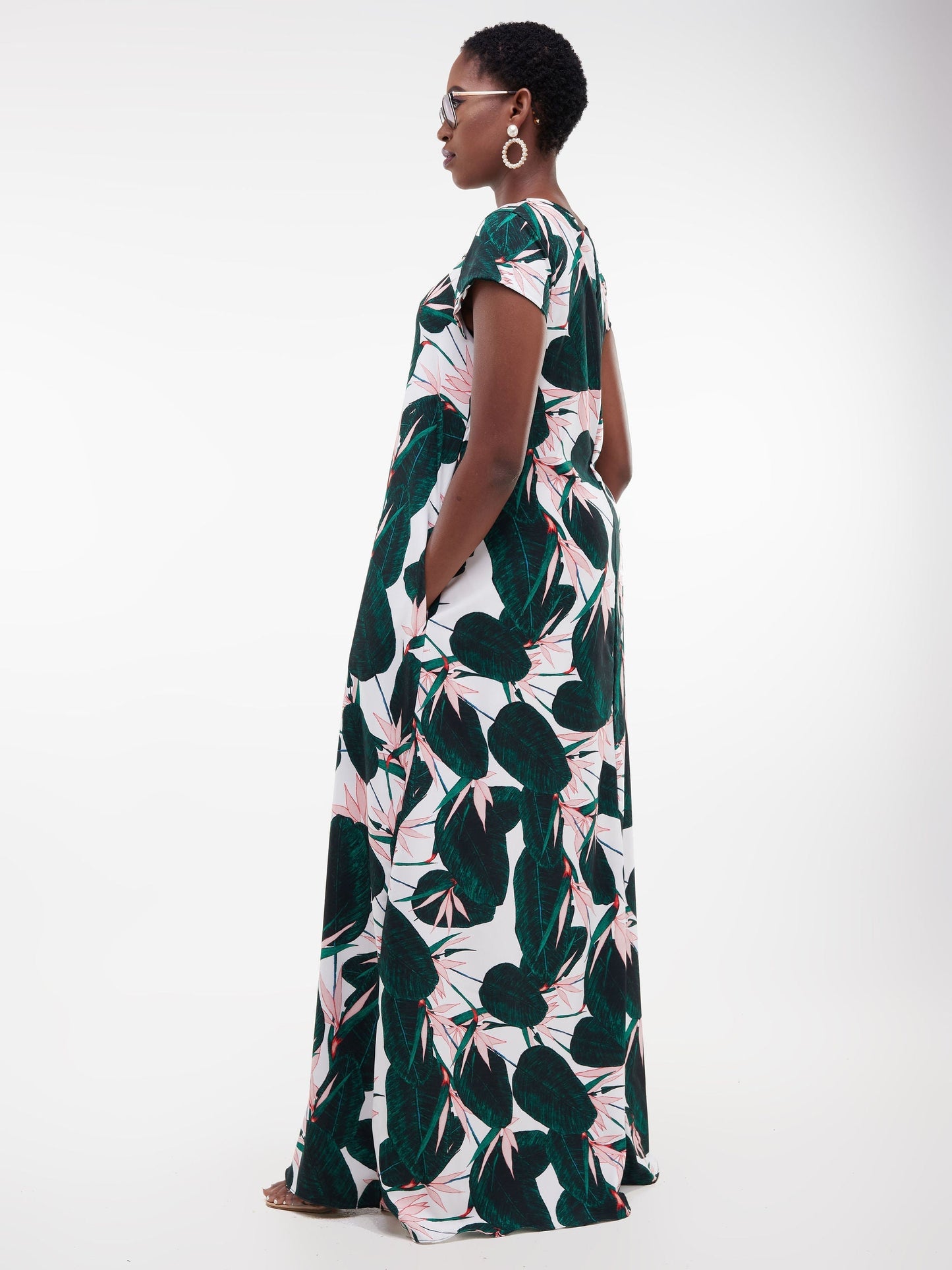 Vivo Basic Cap Sleeved Tent Maxi Dress - Green Print