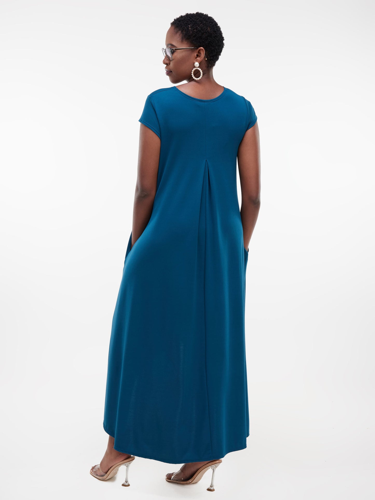 Vivo Ponte Back Pleat High Low Dress - Teal