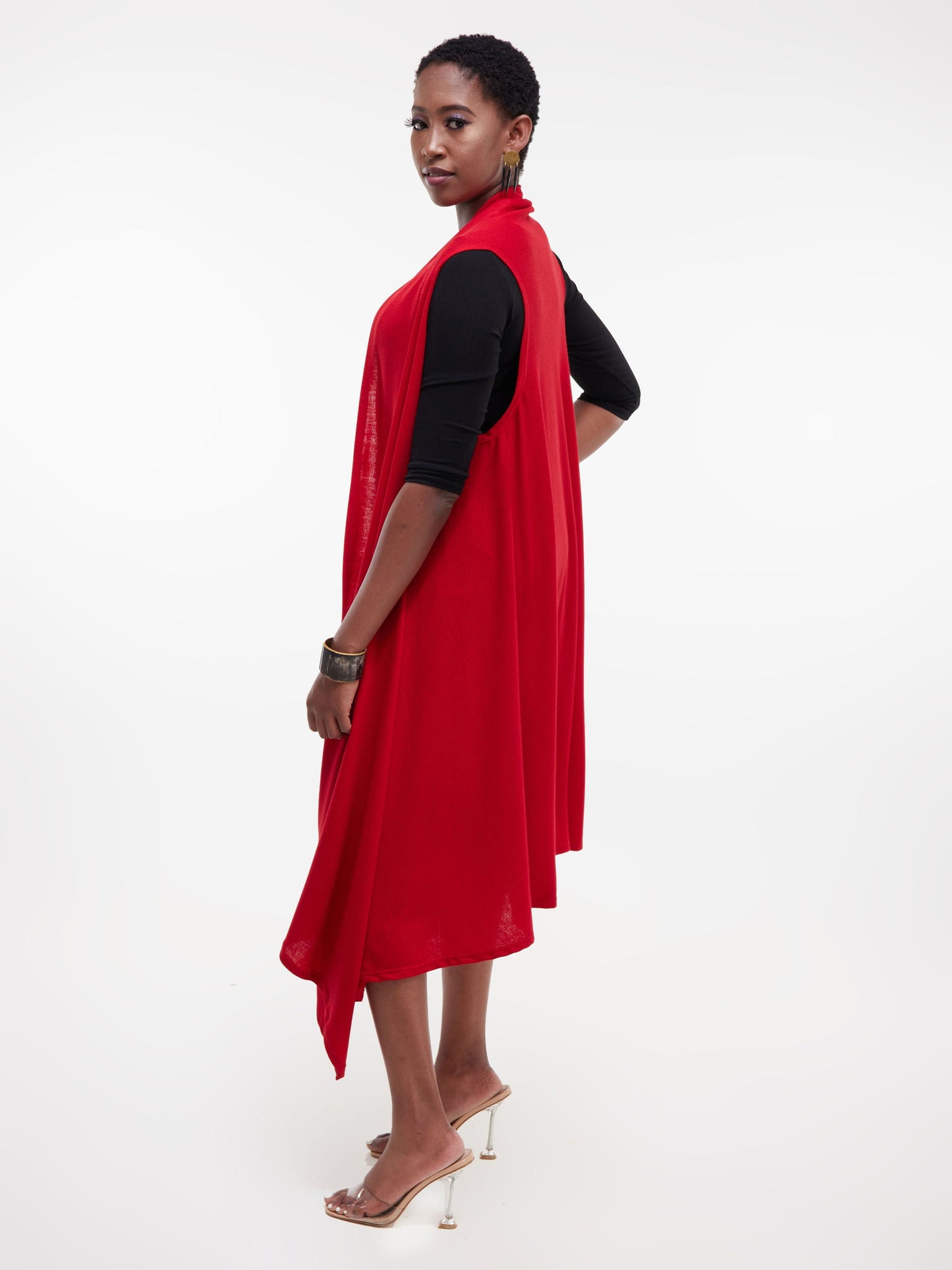 Vivo Basic Sleeveless Cascade Sweater - Red