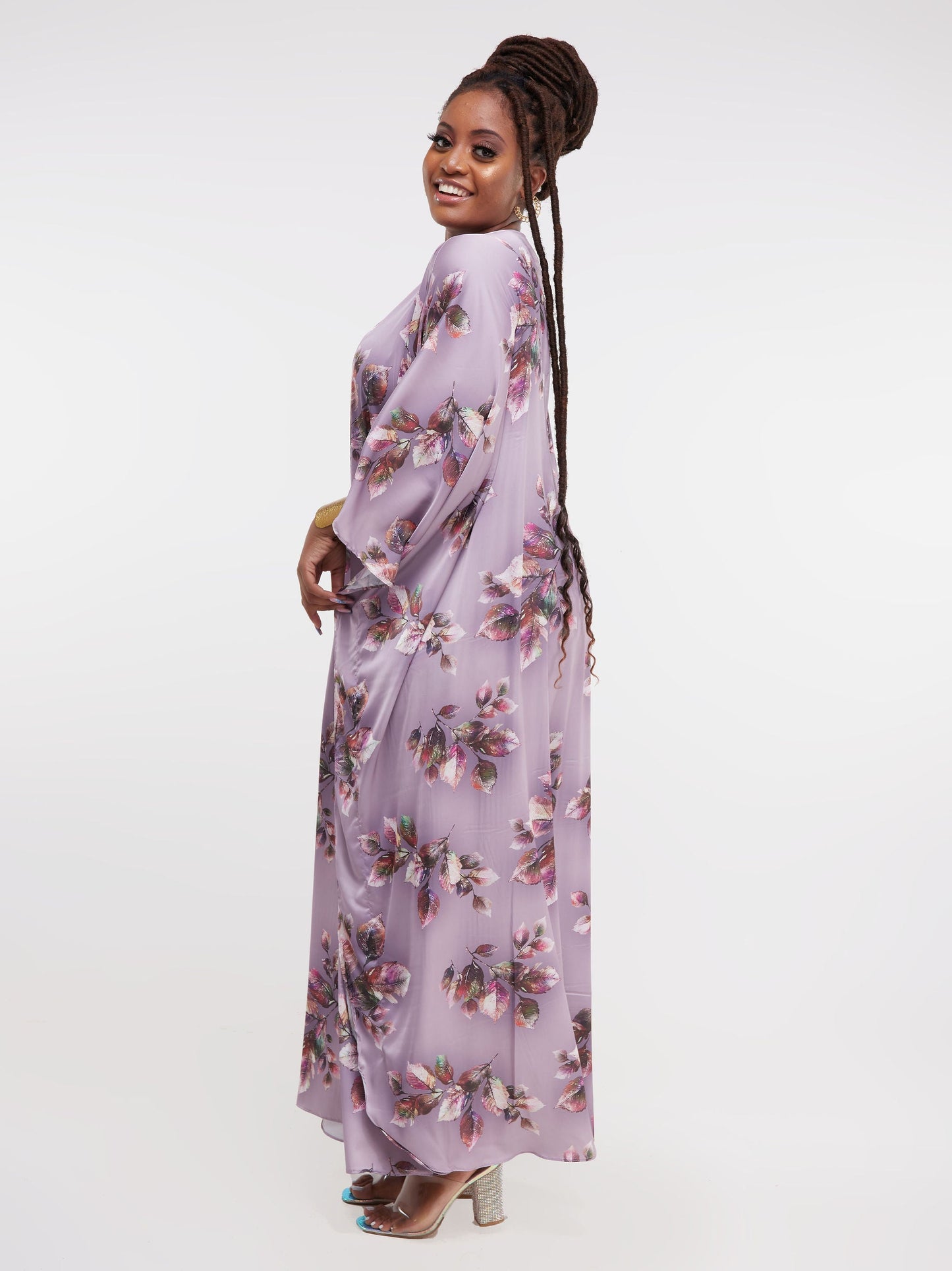 Vivo Thando Wide Kaftan Maxi Dress - Purple Leaf Print