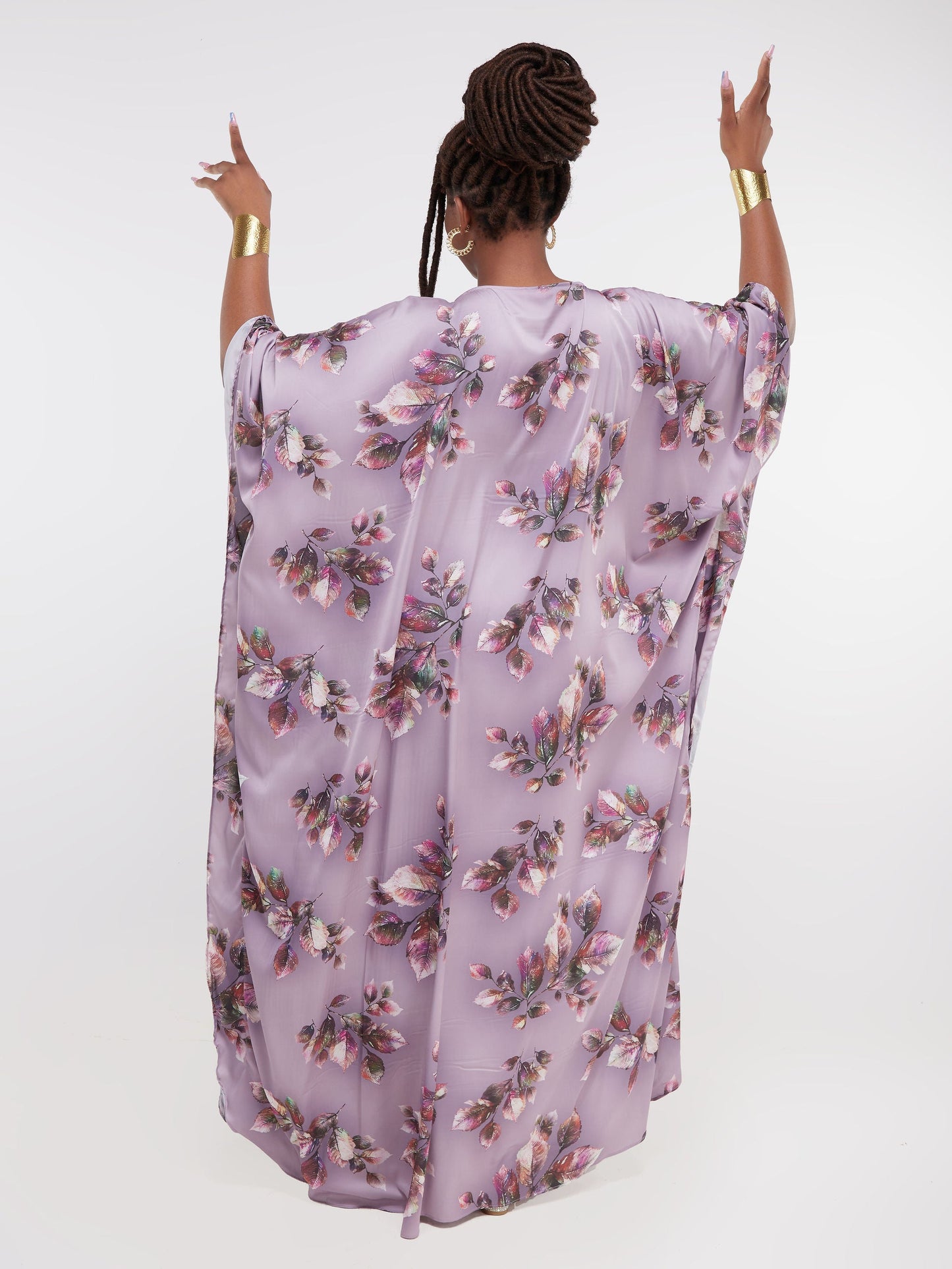 Vivo Thando Wide Kaftan Maxi Dress - Purple Leaf Print