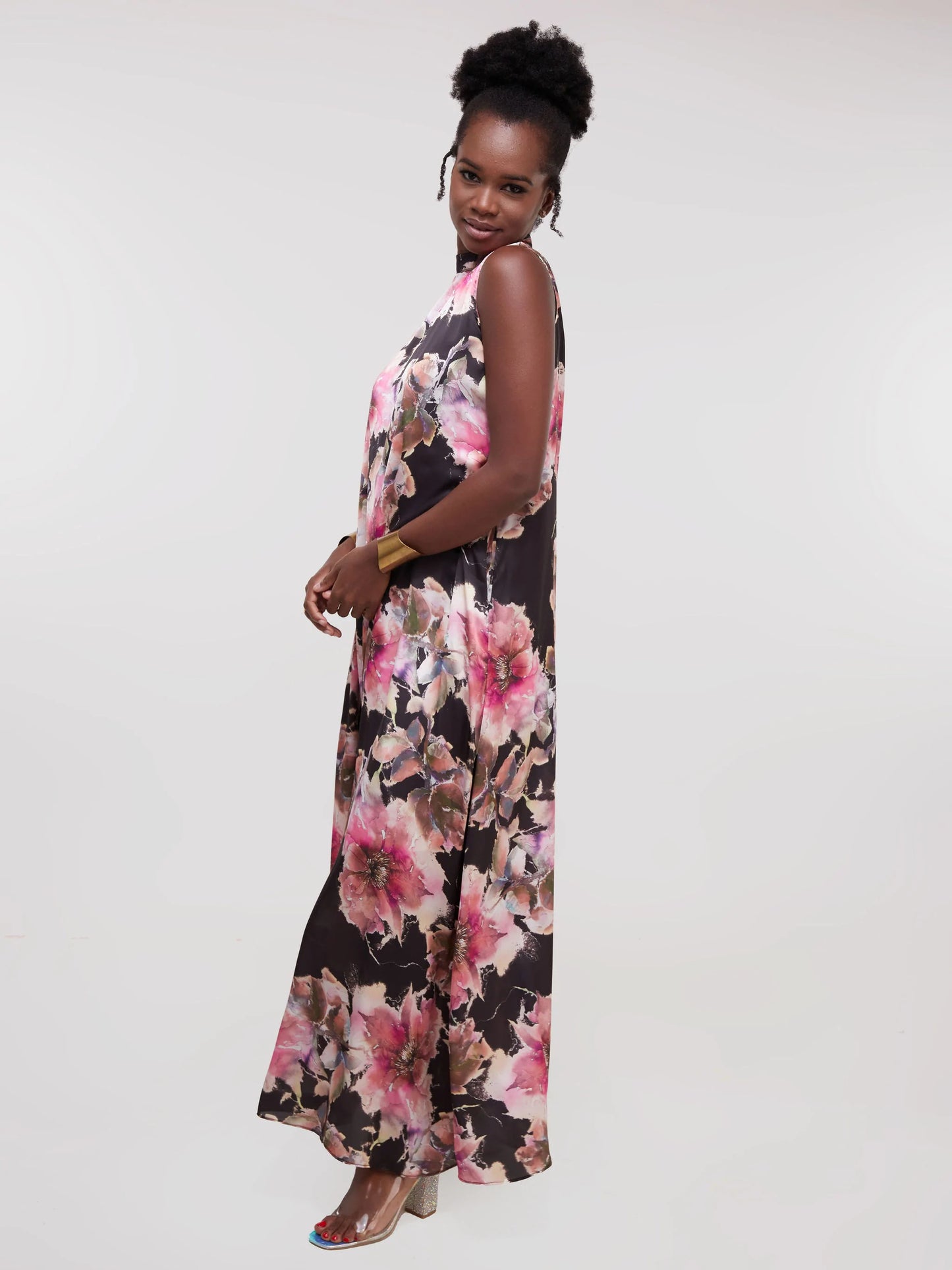 Vivo Thando Mock Neck Maxi Dress - Pink Print