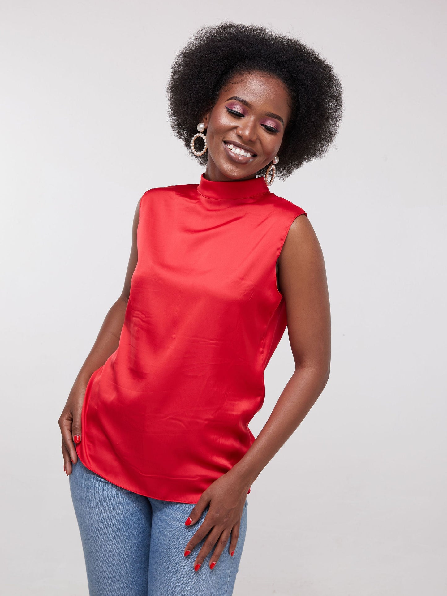 Vivo Thando Mock Neck Sleeveless Top - Red