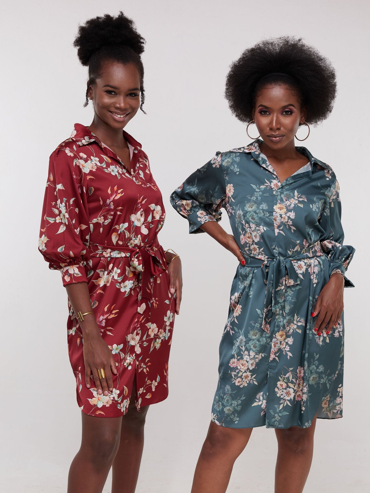 Vivo Thando 3/4 Bishop Sleeve Shirt Dress - Green Floral Print
