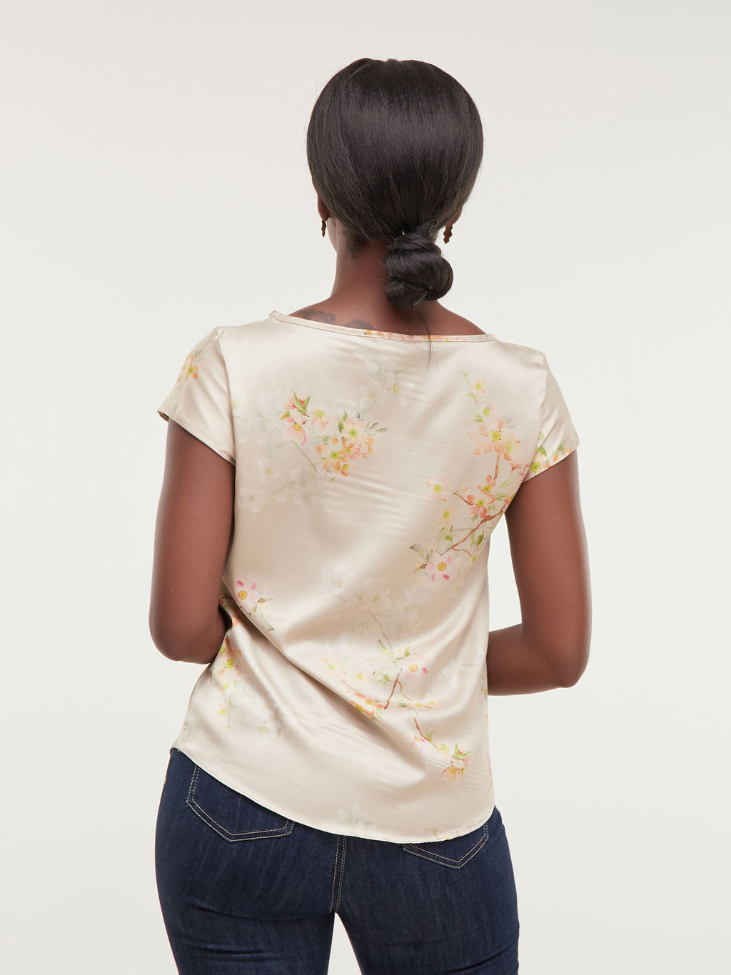 Vivo Basic Satin Cap Sleeve Top - Taupe Print