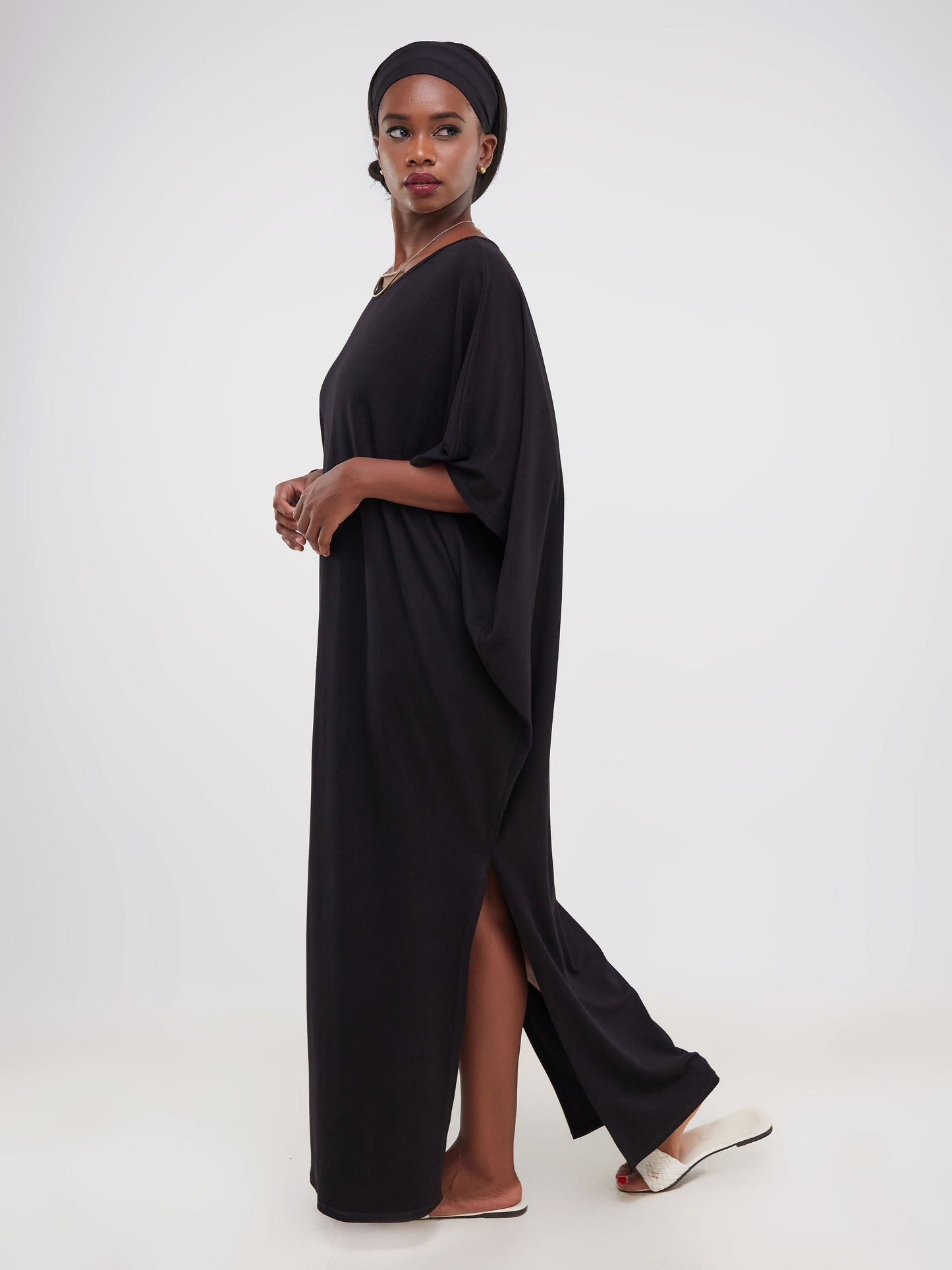 Vivo Ruwa Side Slit Dolman Maxi Dress - Black
