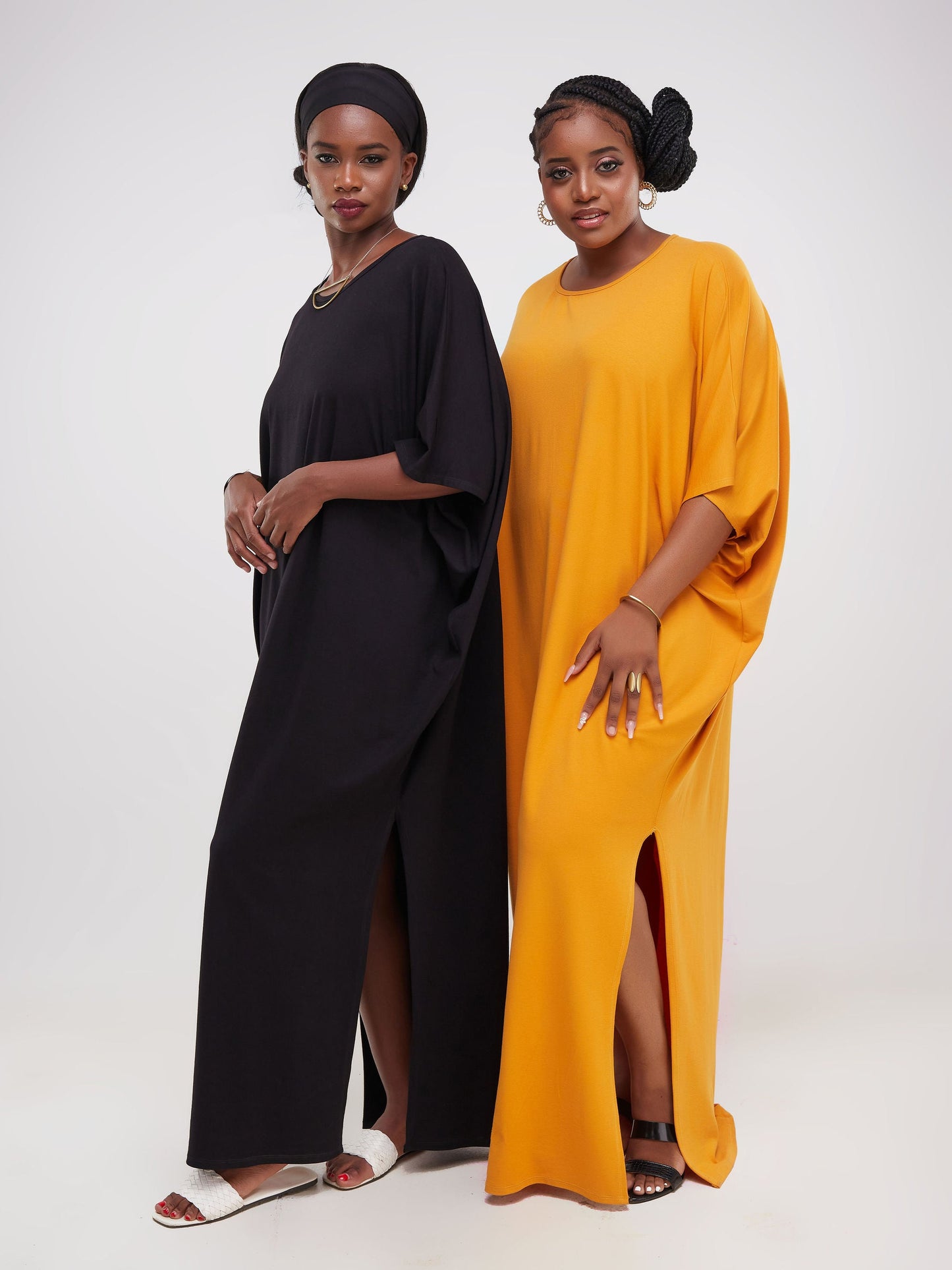 Vivo Ruwa Side Slit Dolman Maxi Dress - Mustard