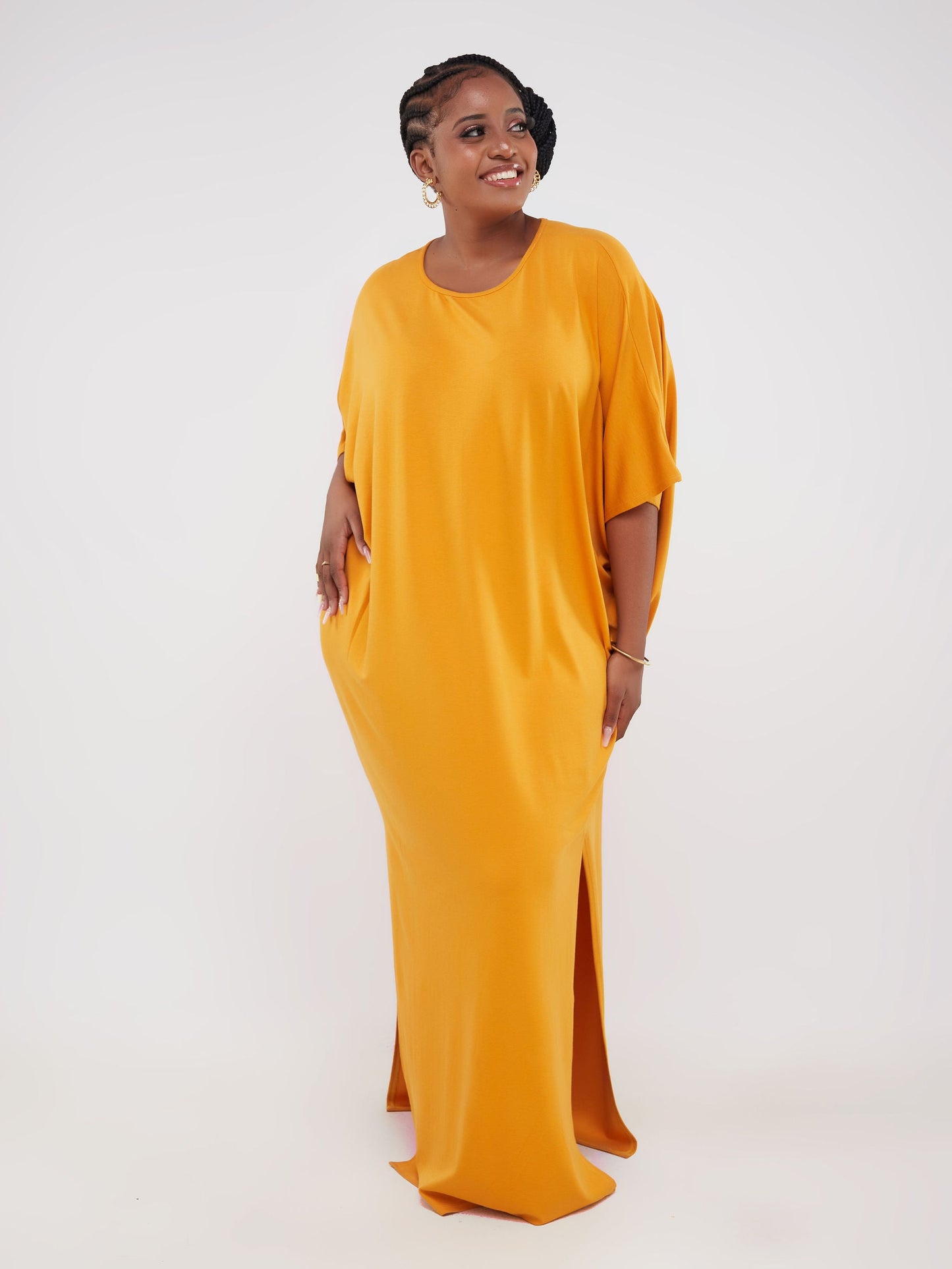 Vivo Ruwa Side Slit Dolman Maxi Dress - Mustard