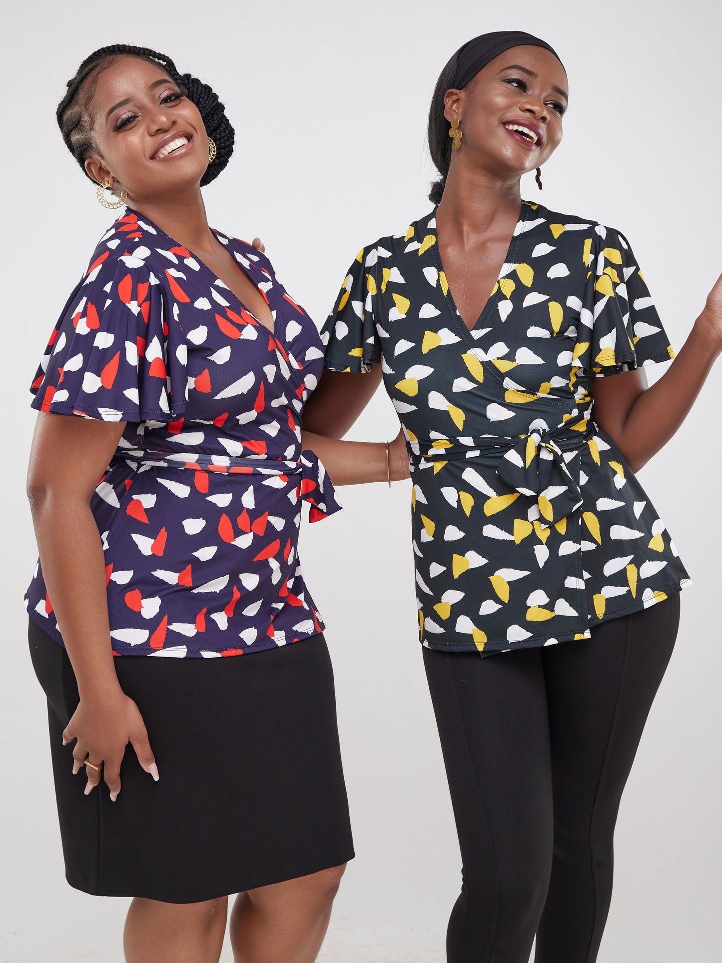 Vivo Ruwa Wrap Top - Black / Yellow Print