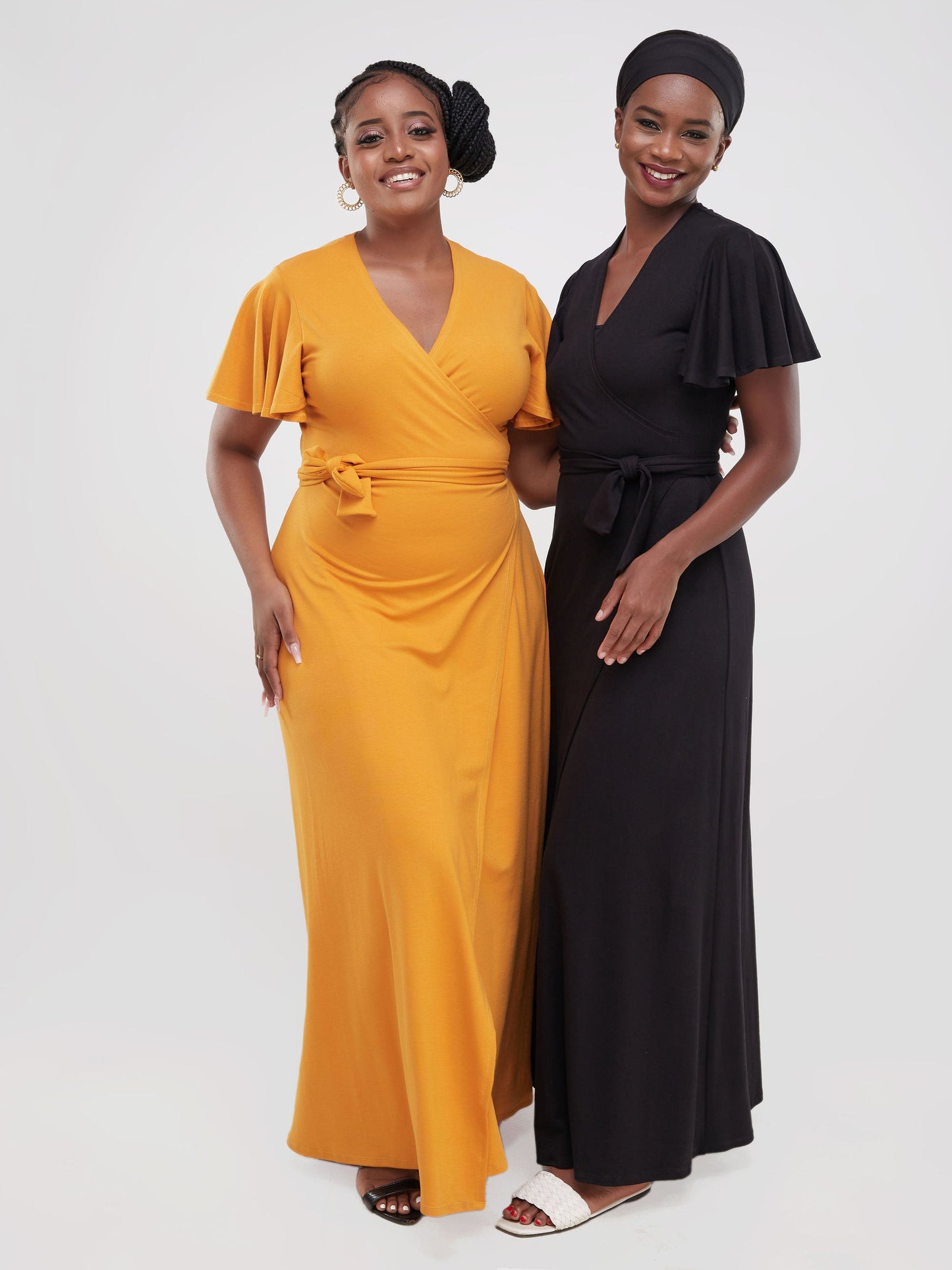 Vivo Ruwa Flounce Sleeve Wrap Jersey Maxi Dress - Black