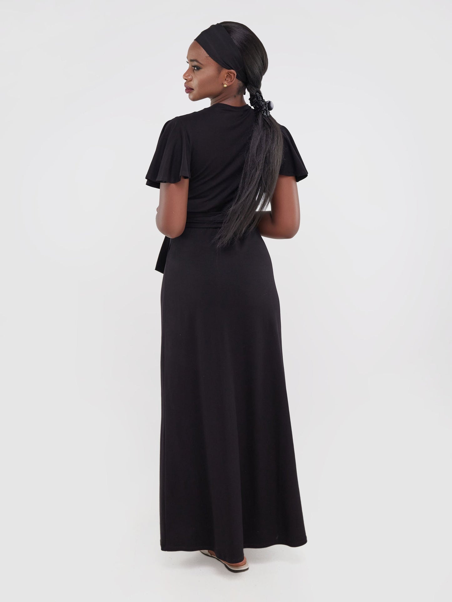 Vivo Ruwa Flounce Sleeve Wrap Jersey Maxi Dress - Black