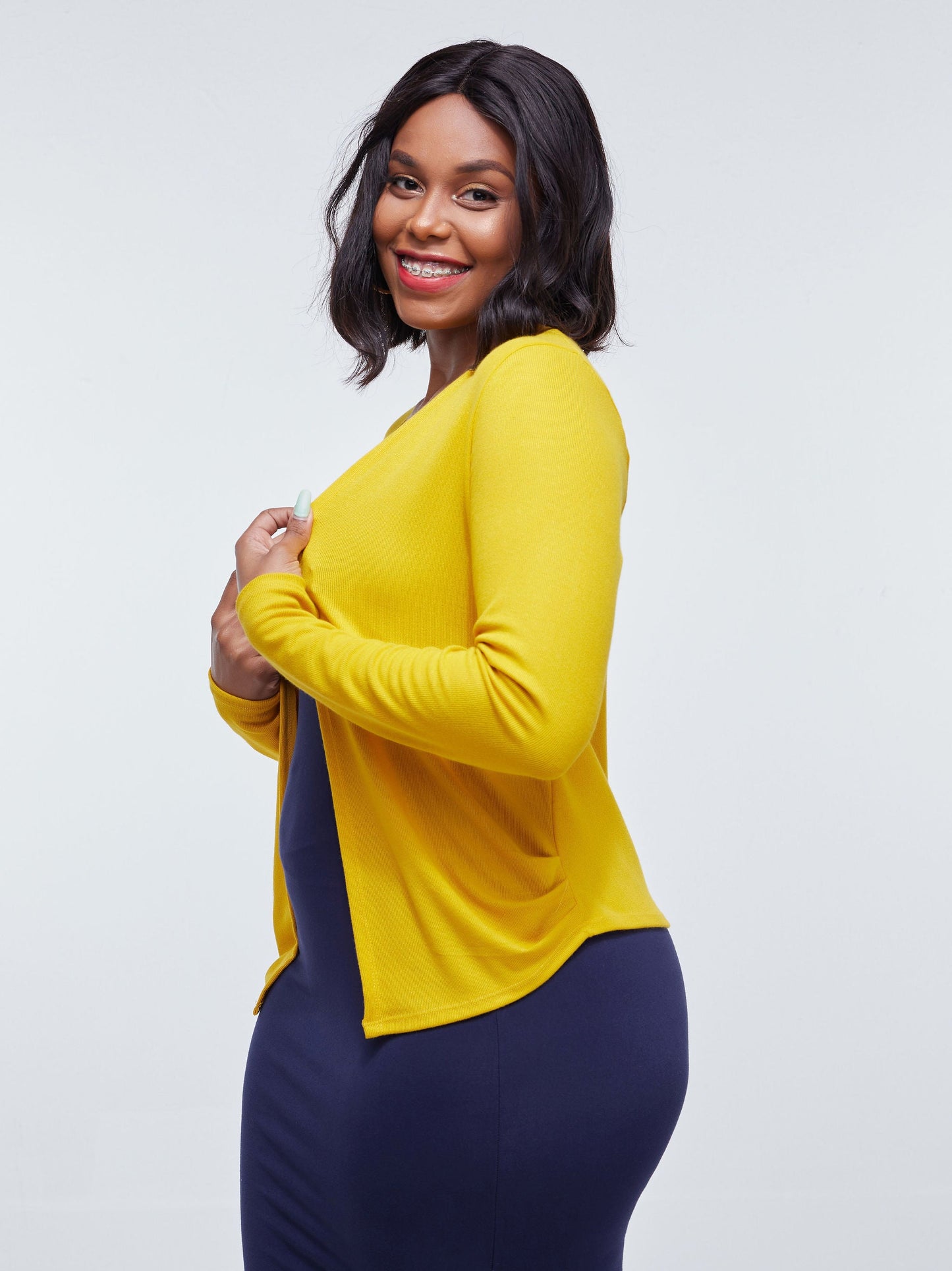 Vivo Short Side Pleat Sweater - Mustard