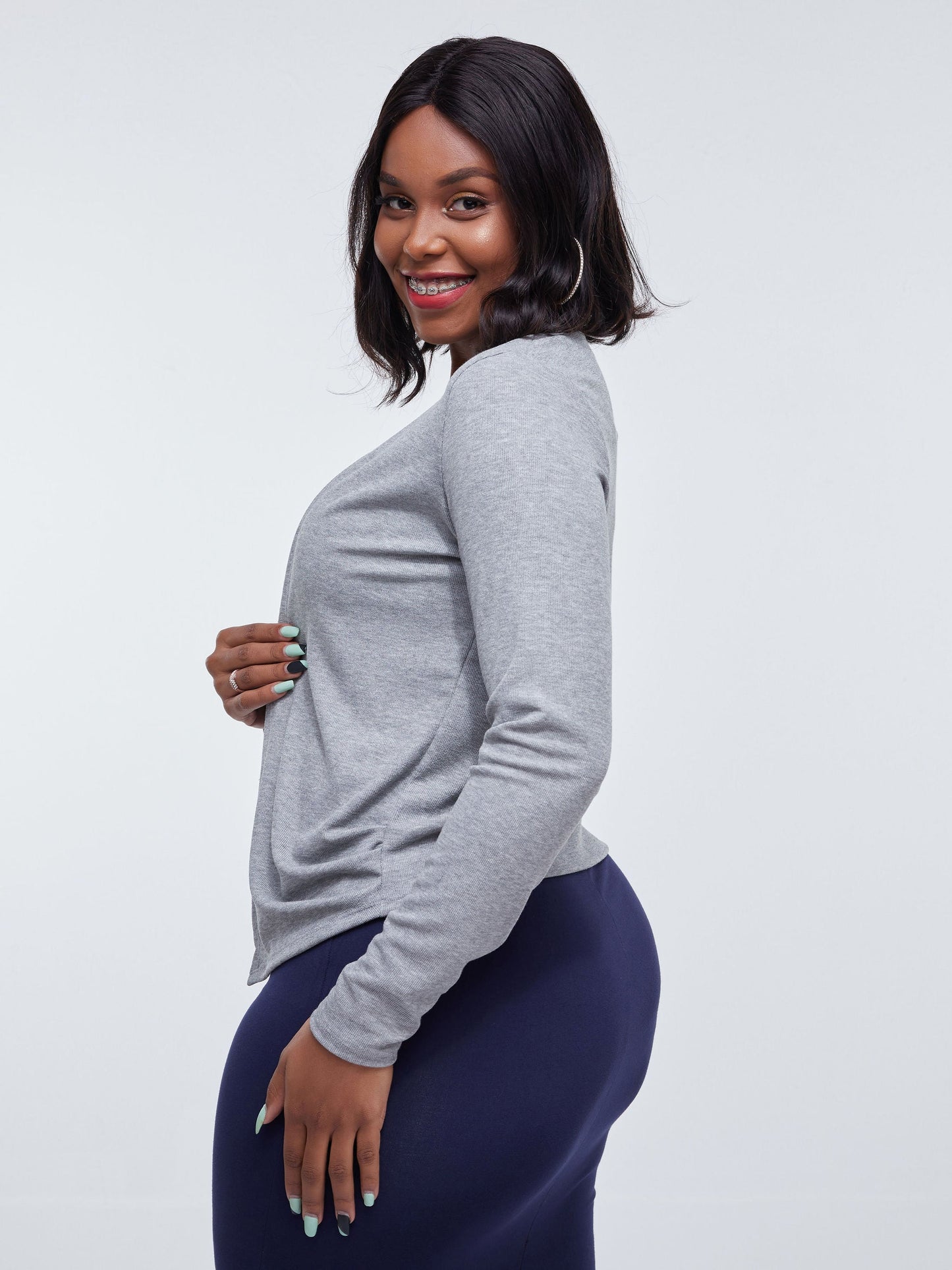 Vivo Short Side Pleat Sweater - Grey