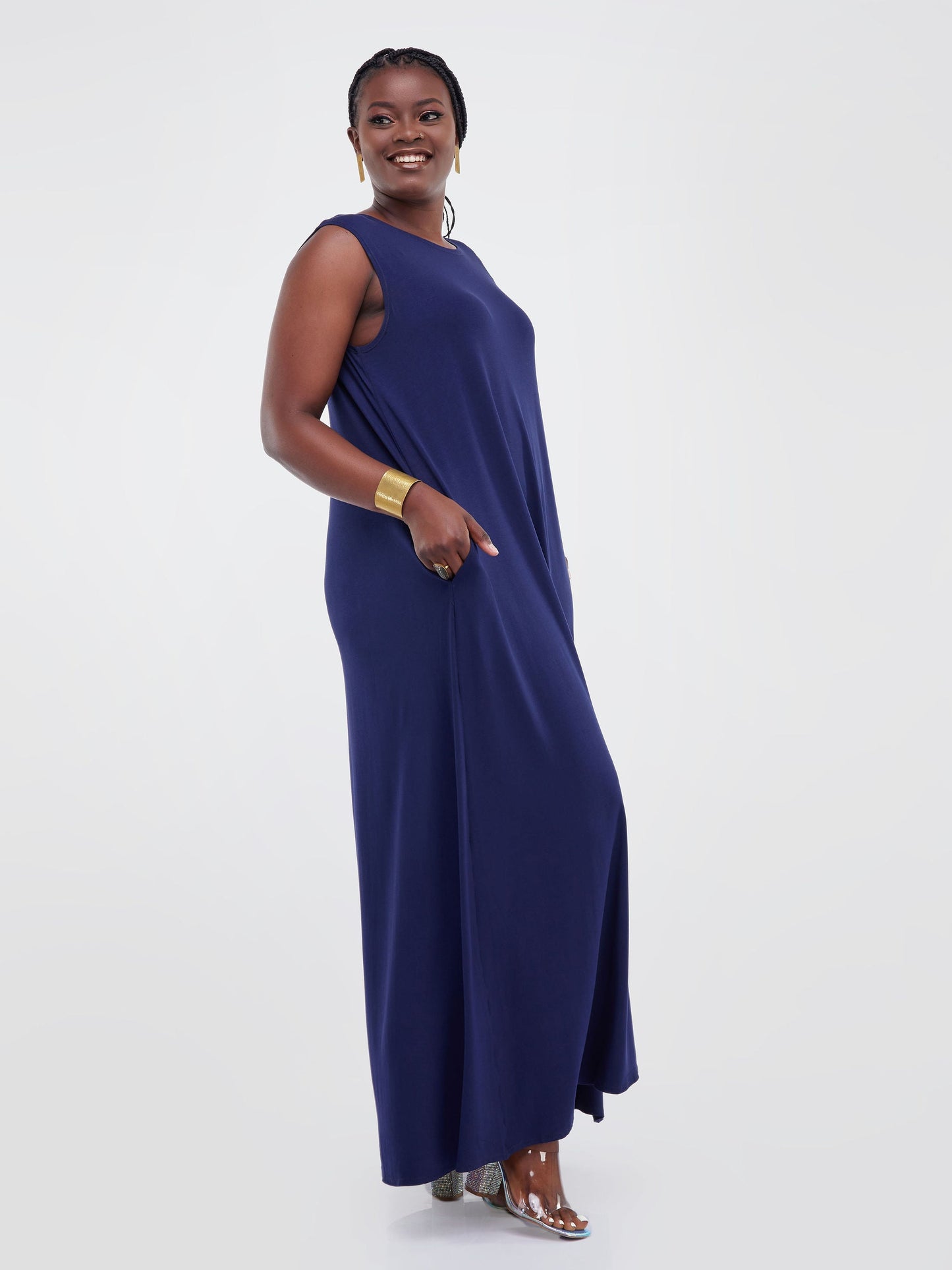Vivo Basic Julia Back Pleat Maxi Dress - Navy Blue