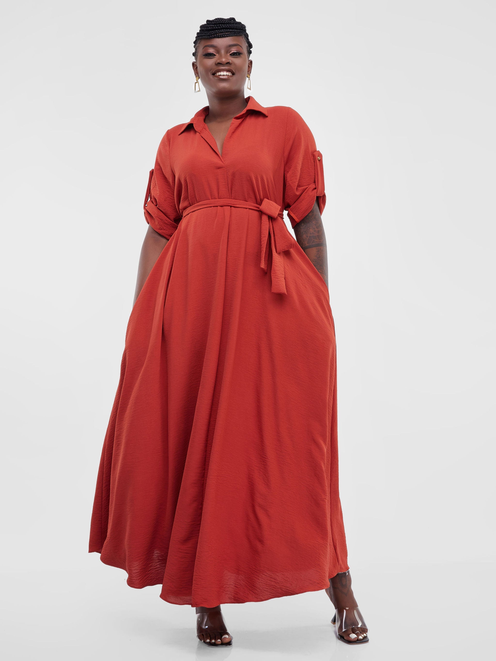 Vivo Dayo Maxi Shirt Dress -Rust