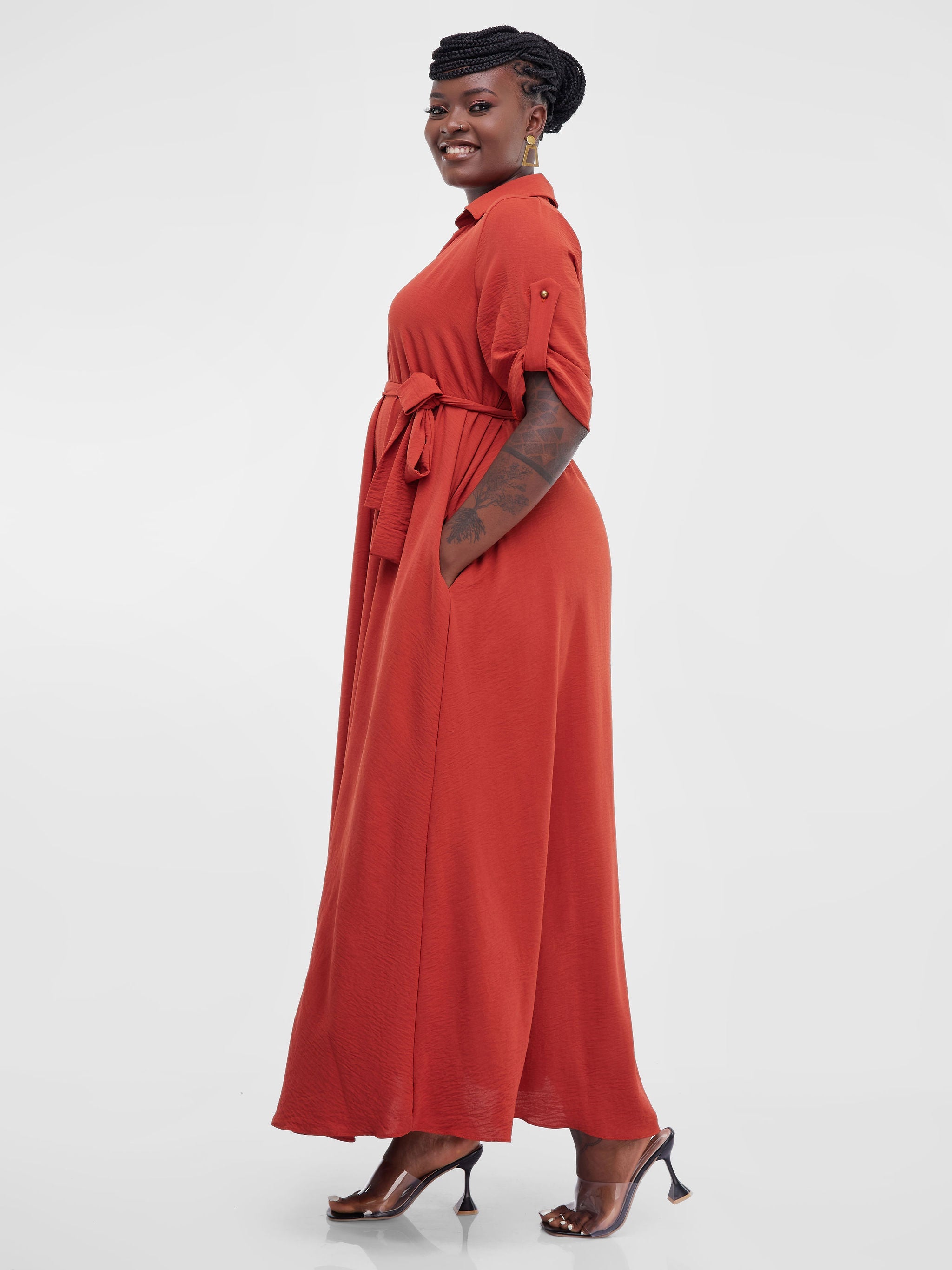 Vivo Dayo Maxi Shirt Dress -Rust