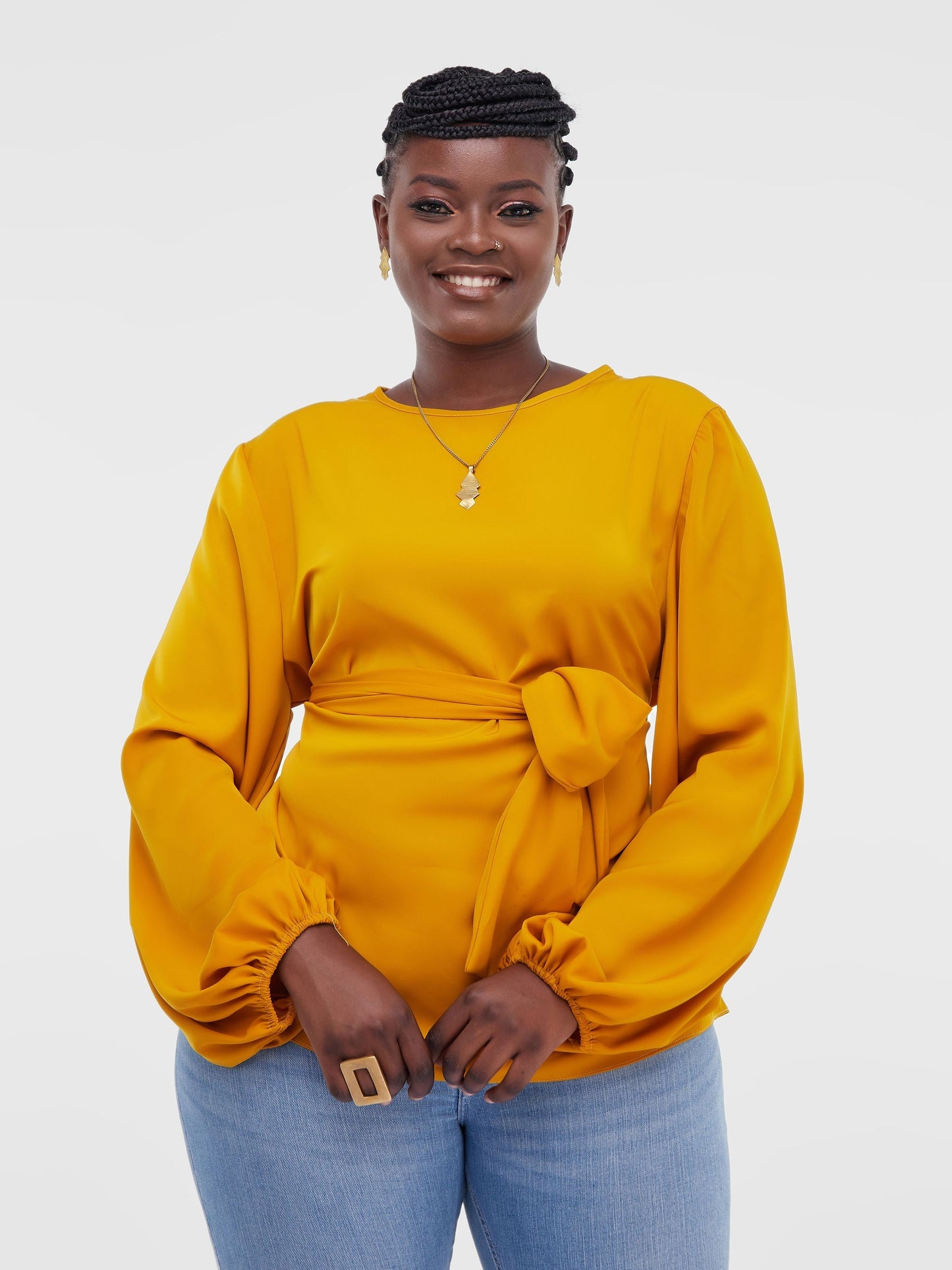 Vivo Basic Crepe Tie Top - Mustard